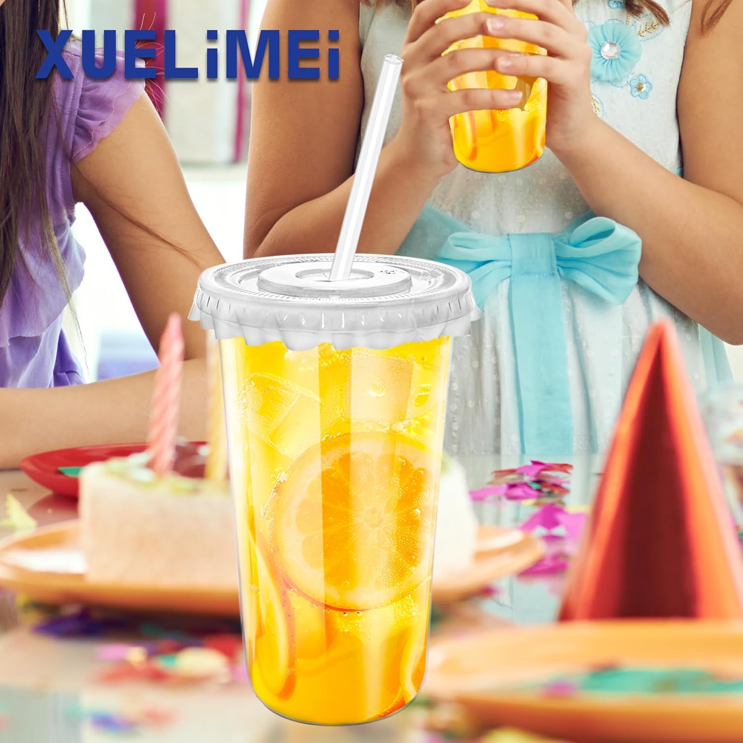 20oz Disposable Stemless Glasses with Flat Lids and Straws,PET Disposable Drinking Cups,Clear Plastic Wine Glasses for Parties Birthday,Wedding,Meeting,Christmas Party Supplies. (50, Transparent) - Image 4