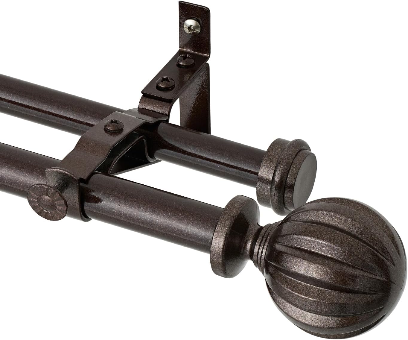 Double Curtain Rods, Window Treatment Telescoping Double Curtain Rod Set with Hardware, 3/4-Inch Diameter, Metal Curtain rods Adjusts from 48 to 84 Inches, Brown
