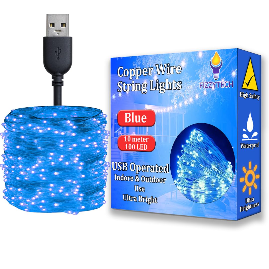 fizzytech Copper Fairy String Lights with USB Cable for Home Decoration (10 Meter 100 LED (Blue)) (B0D8FRB2G8) Amazon Price History, Amazon Price Tracker