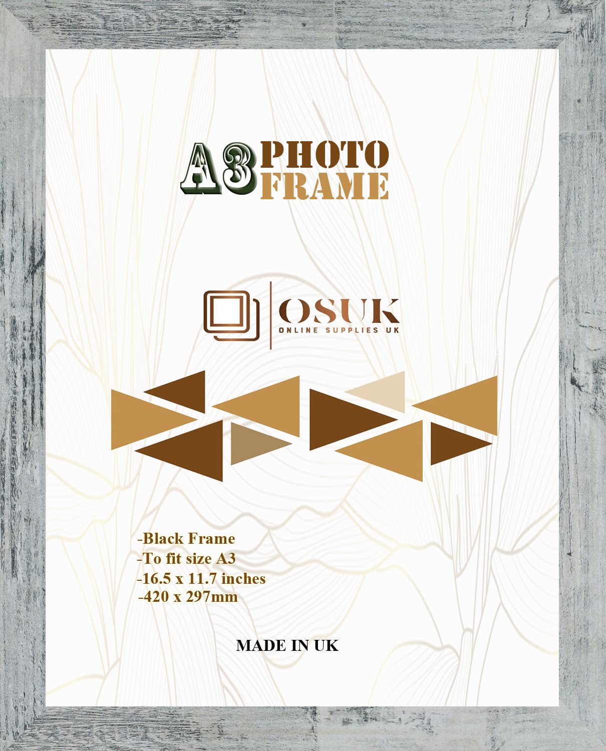 Frame Eazy Rustic Grey Osuk A3 Frame In Size 30 X 42Cm Picture Frame - A3 Photo Poster Frame With Clear Perspex Front & Wall Mounting Hooks To Hang Portrait Or Landscape