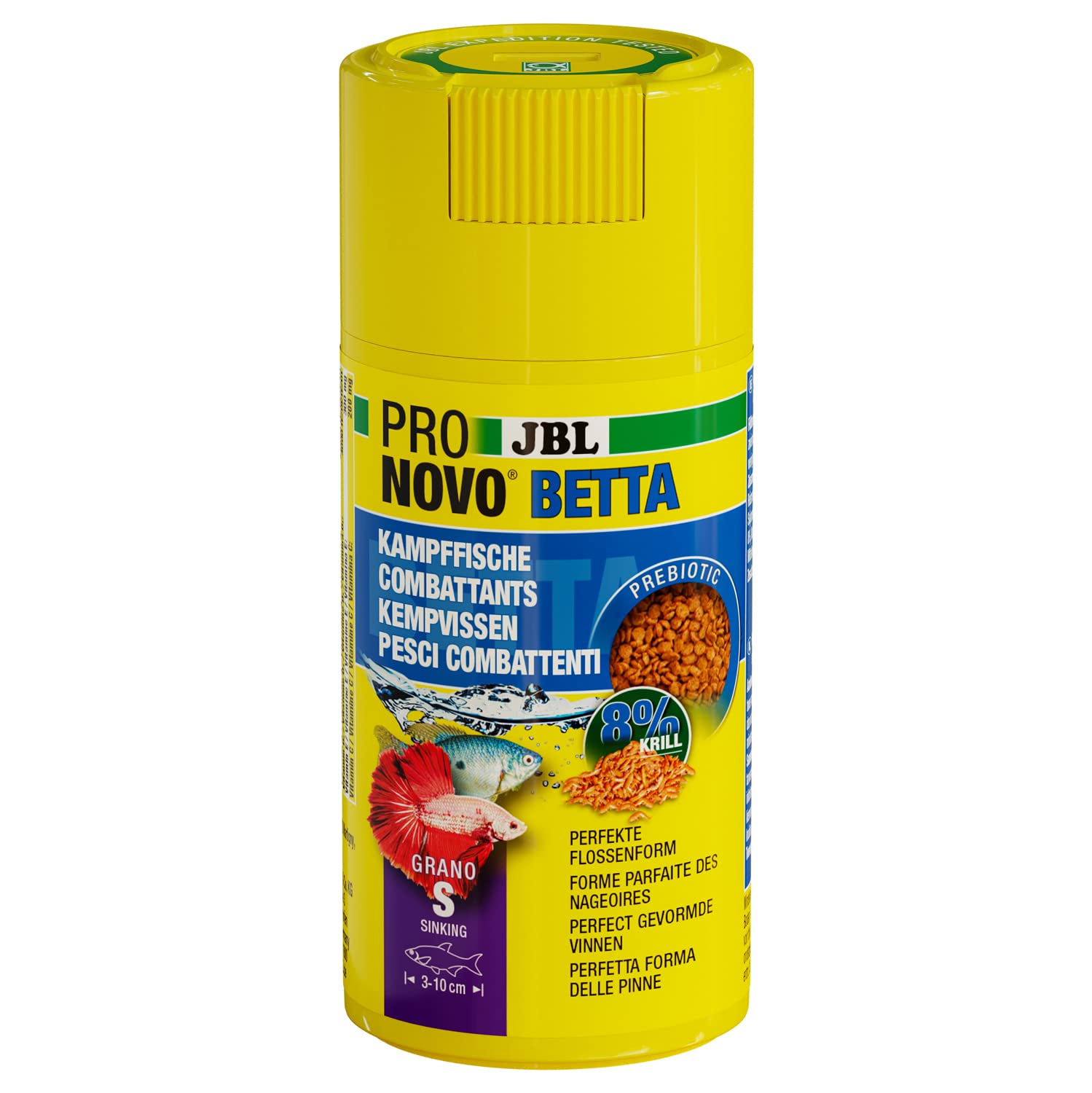 JBL Pronovo Betta Grano Staple Food for Fighting Fish 3-10 cm, Granules for Fish, Click Doser, Size S, 100 ml
