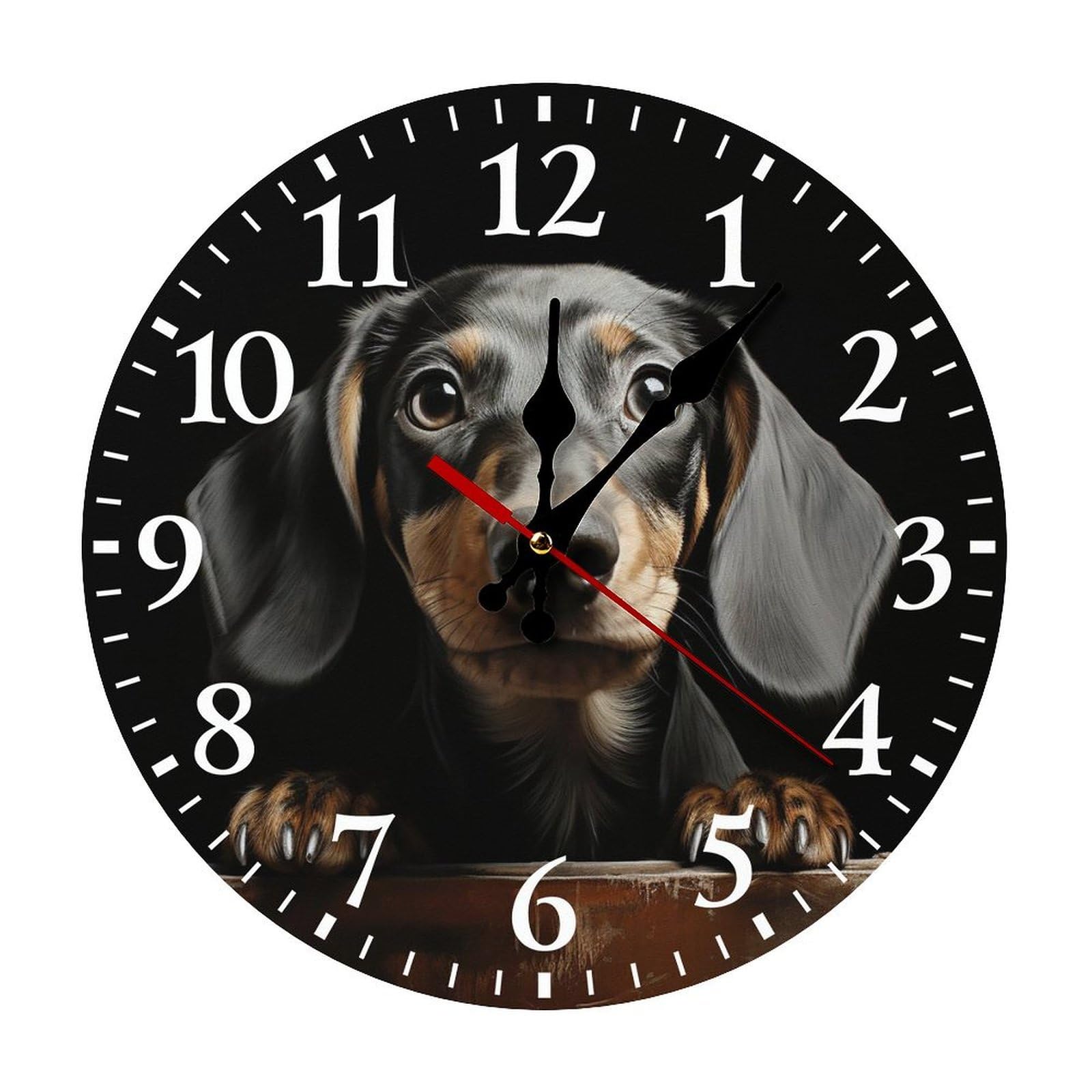 QMNLKH Pad Dachshund Wall Clock for Home, Battery Operated Clock for Hotel, Round Wall Clock with Arabic Numerals White, Easy to Read, Non-Ticking Clocks for Living Room 25 * 25cm