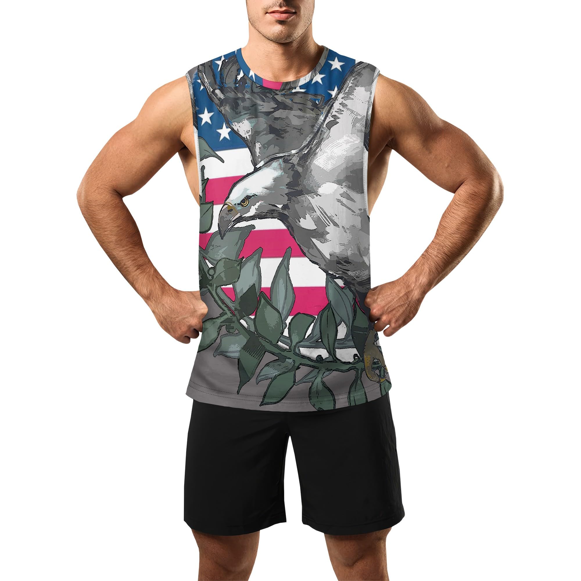 Zhyaj Summer Tanks Top for Men Flag Graphic Print Sleeveless Shirts Casual Working Out Vest T-Shirts Loose-Fit Men's Tank