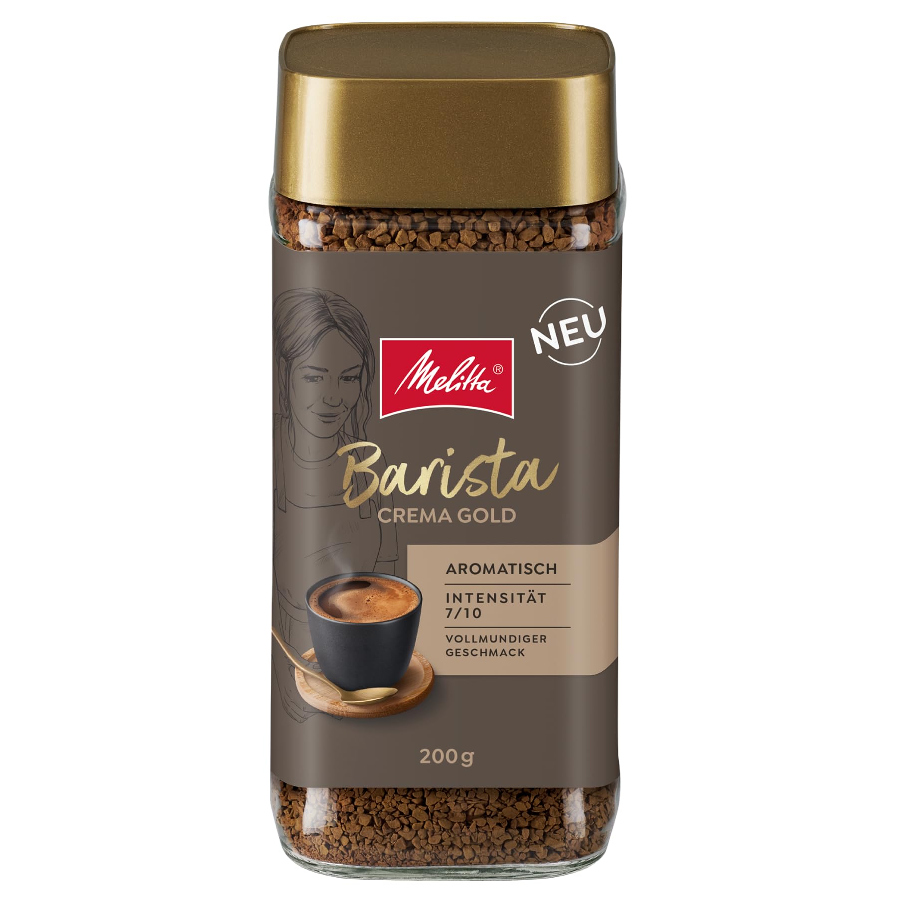 Melitta Barista Crema Gold Instant-Kaffee, 6x200g im Glas, löslicher Bohnenkaffee