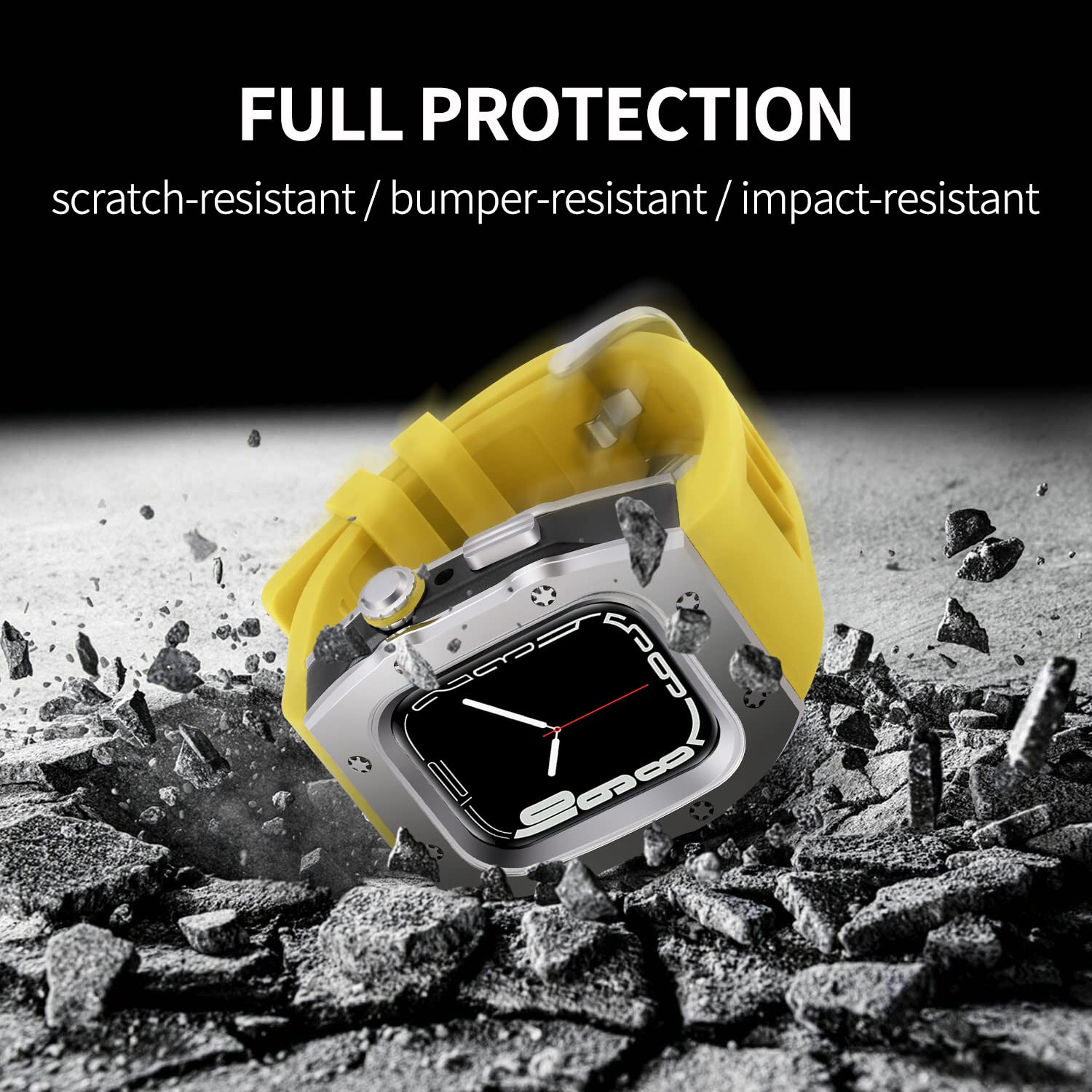 BINLUN Bracelets Compatible avec Apple Watch 44mm 45mm 2 Pièces Homme Bracelet de Montre en Silicone avec Boîtier Protection en Métal, Bracelet Toile Compatible avec iWatch Serie 9/8/7/SE2/SE/6/5/4