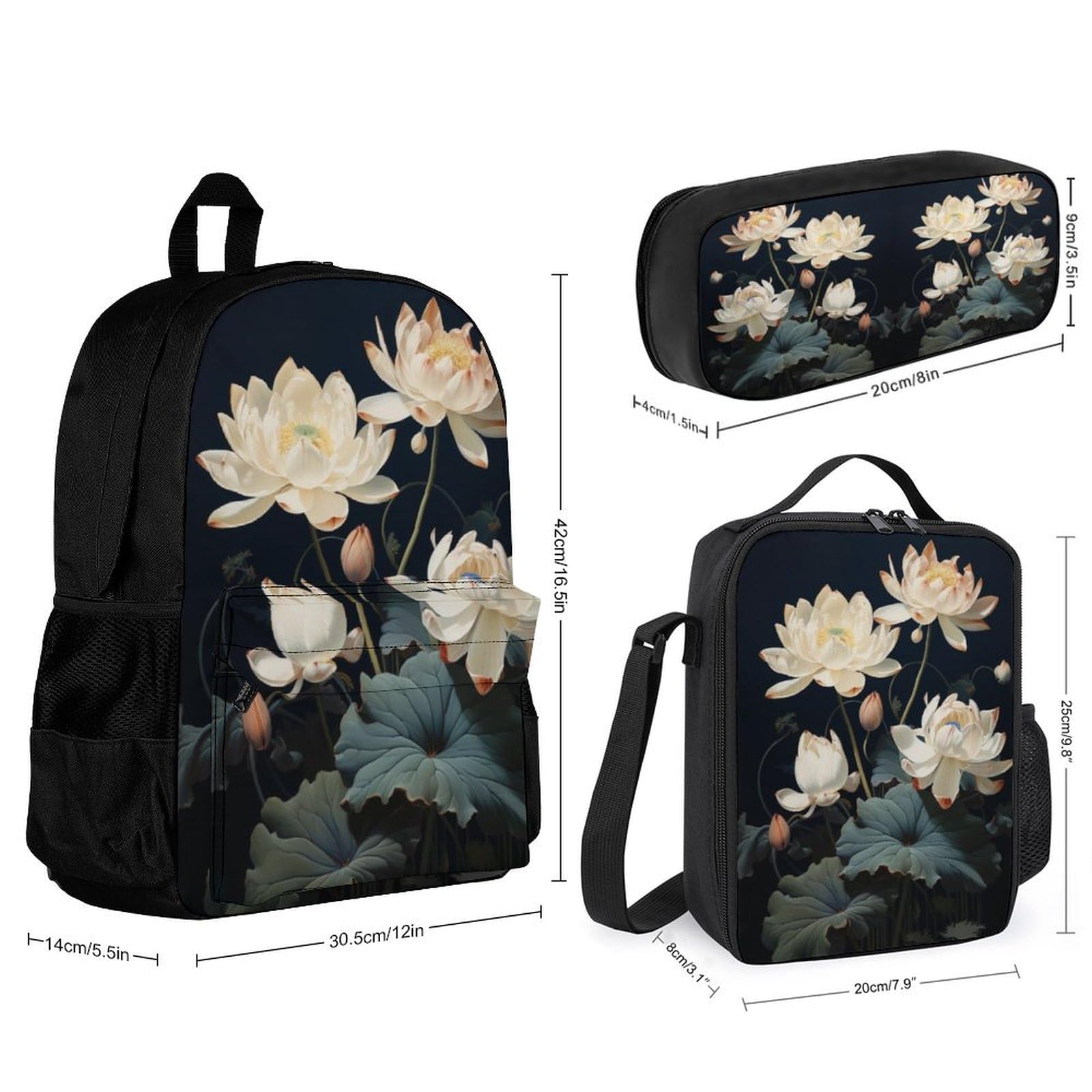Sac à Dos Fleur CP Garçon avec Sac Déjeuner et Trousse, Ensemble Cartable Lotus Primaire pour Sorties Quotidiennes