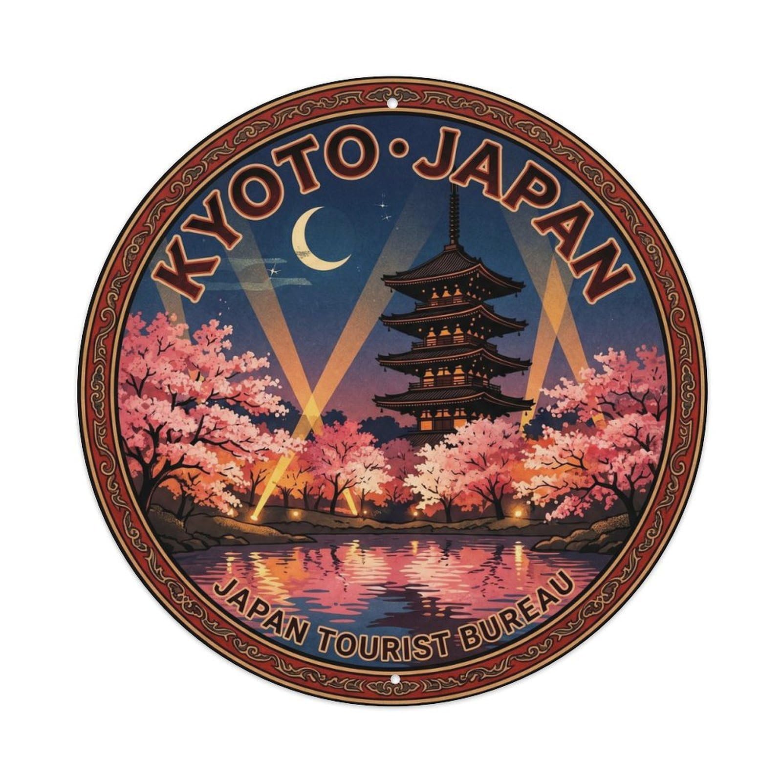 Kyoto Toji Pagoda Cherry Blossom Reflection Mountain Metal Tin Sign