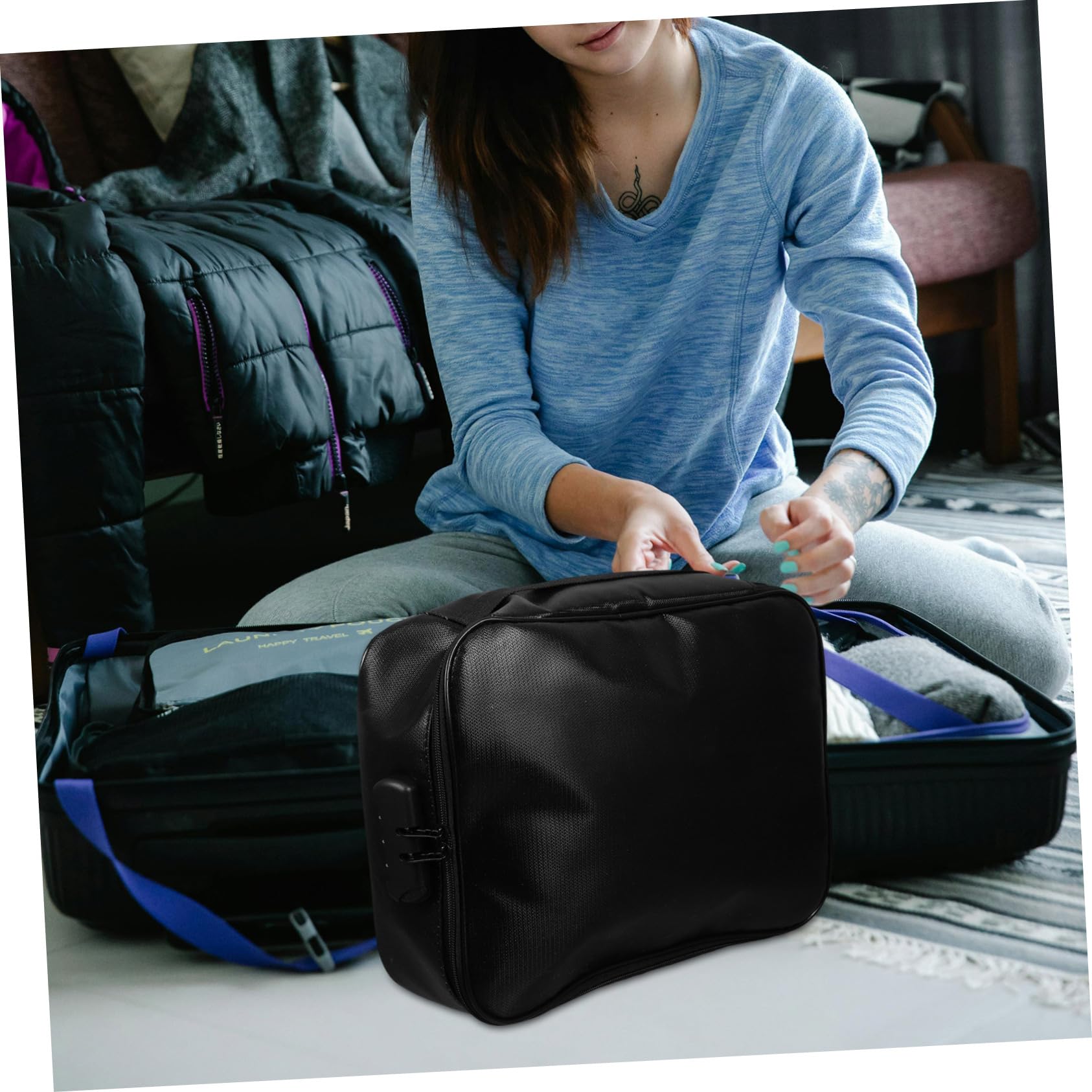 Veemoon Borsa Documenti Ignifuga Con Serratura Organizer Multi-livello Per Viaggio e Casa Ampio Spazio Di Archiviazione Per Documenti Importanti e Accessori Design Elegante e Funzionale