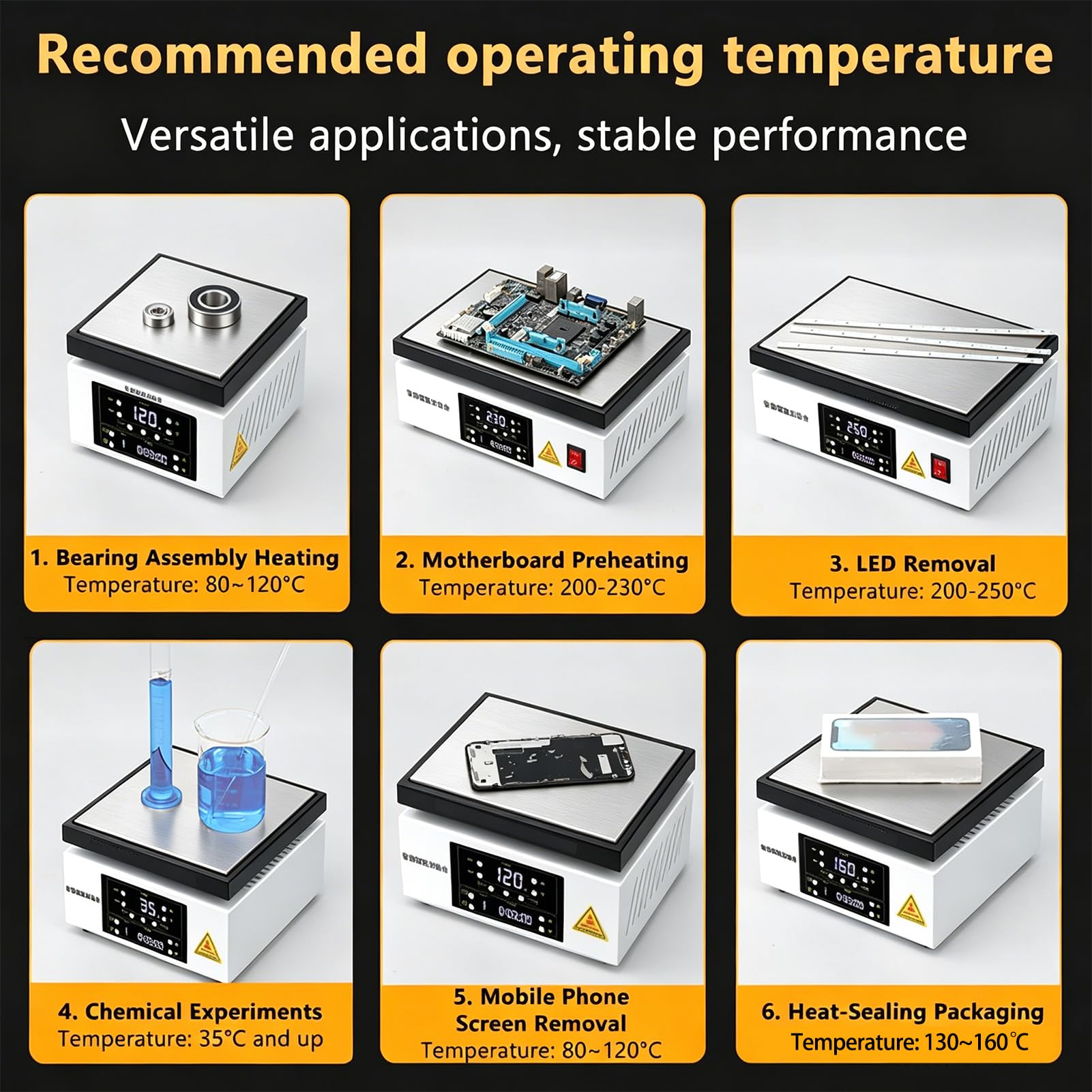 Placa Calefactora Eléctrica, Estación de Soldadura PCB con Almohadilla de Aislamiento Térmico y Pantalla LED, Ajuste de Temperatura y Función de Temporizador, Máquina de Calentamiento y Sellado 700w