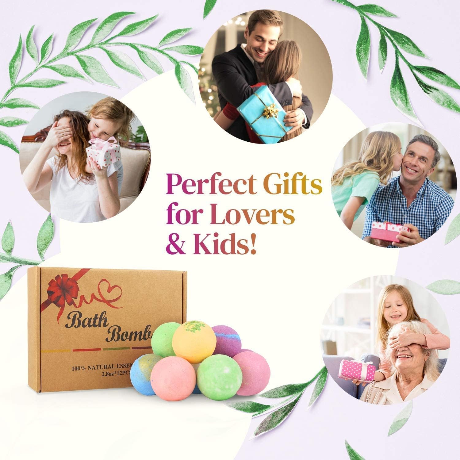Bath Bombs Gift Set Large 12 PCS 2.8oz Organic Natural Essential Oils, Relax and Moisturize Skin, Luxury Spa Bomb Gifts for Girl, Mom, Kids, Wife, Birthday, Valentine's Day, Anniversary - Image 7