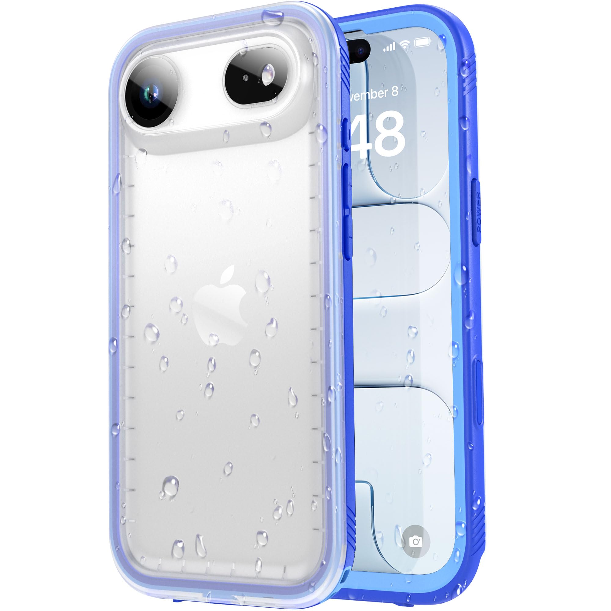 SPORTLINK iPhone Air 用 防水ケース - いPhone Air ケース 完全防水 IP68規格防水等級 防雪 防塵 耐衝撃 360°全面保護 ワイヤレス充電 フェイスID 認証対応 カメラ調整ボタン 操作便利 超薄型 ストラップ付き 雨の日 海に泳ぐ 水中撮影 アイホン Air カバー お風呂 6.5インチ 適用 (ブルー）