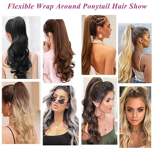 Miniatura 6 de Cola de caballo flexible envolvente de 32 pulgadas de longitud, extensiones de cola de caballo sintéticas rubias para mujer, uso diario (3025)