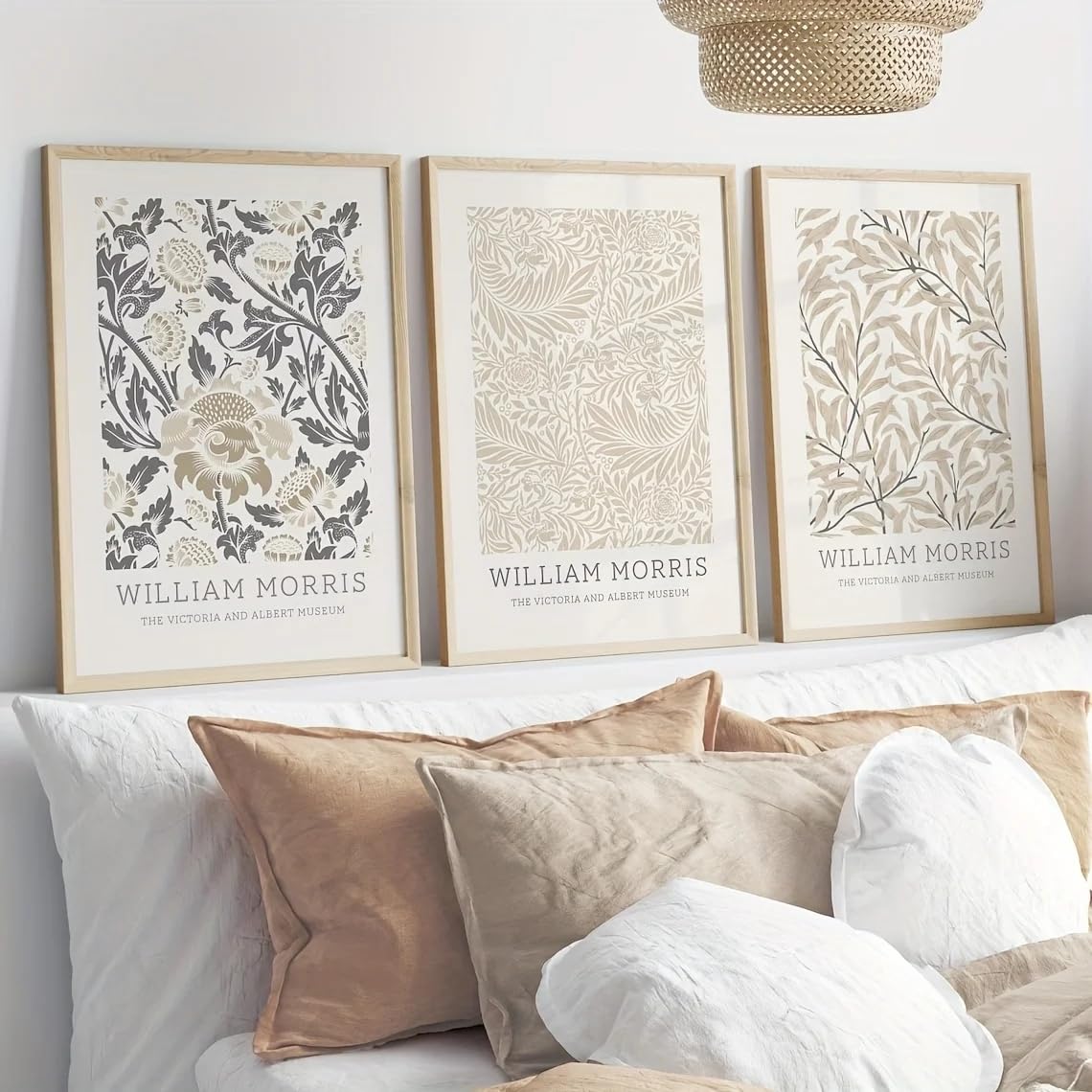 GOSRD William Morris Floral Canvas Prints Wall Art Set, Beige Vintage Decor Retro Posters for Living Room Bedroom Home Office(50x75cm-3Pcs)