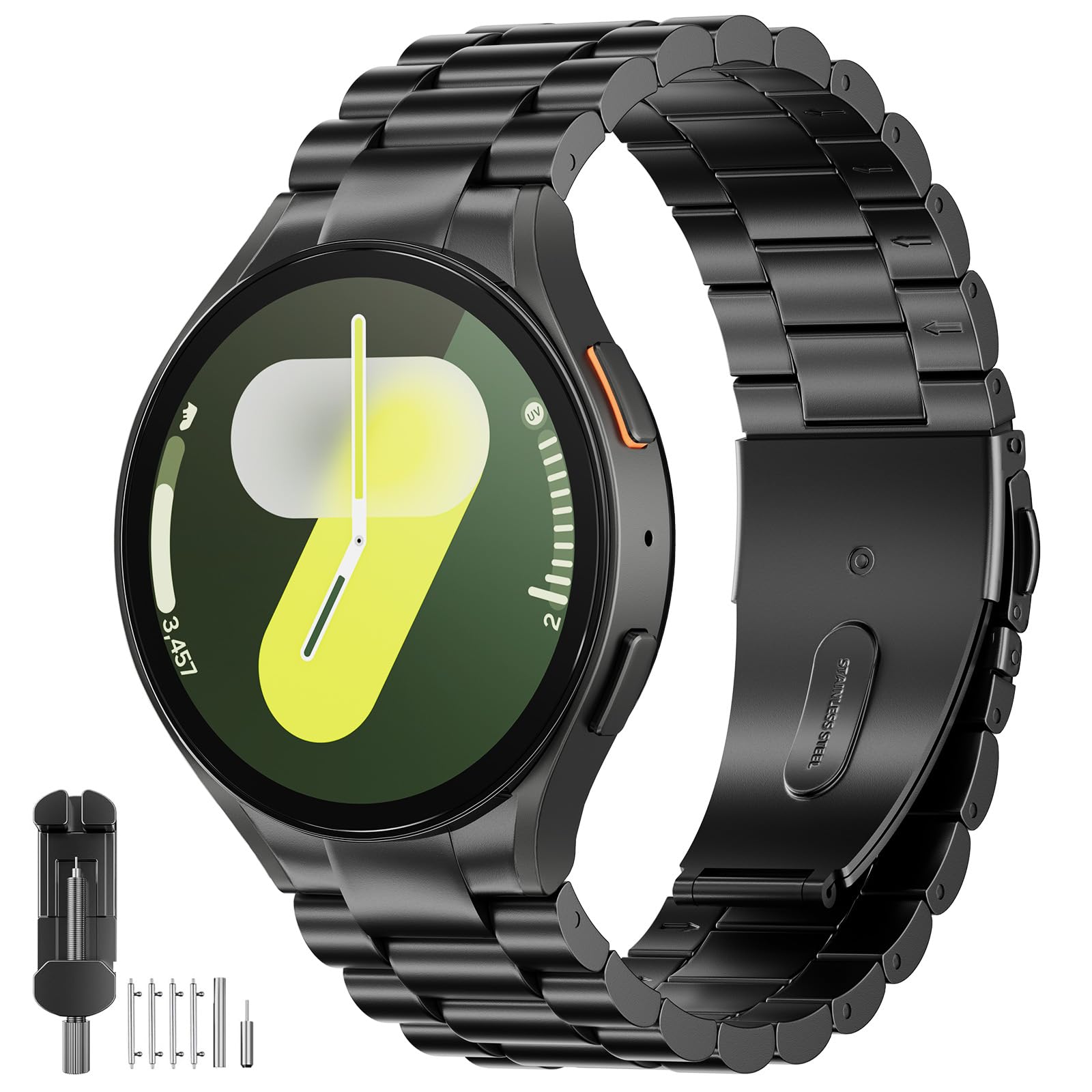 SUNDAREE Cinturino Compatibile con Samsung Galaxy Watch 7 44MM 40MM/Watch 6 Claissc 47MM/5 Pro 45MM,No Gap Uomo Metallo Acciaio Orologio Cinturini Ricambio Band per Watch FE/6/5/4 46MM 43MM 42MM,Nero