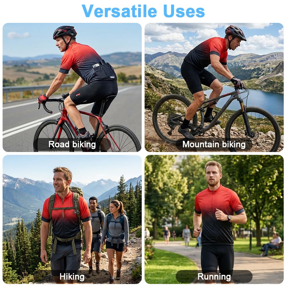 Maillot Ciclismo Hombre, Camiseta de Ciclismo de Manga Corta para Hombre, Verano, UV-Protect, Cremallera Completa Transpirable, Elástico, Secado Rápido