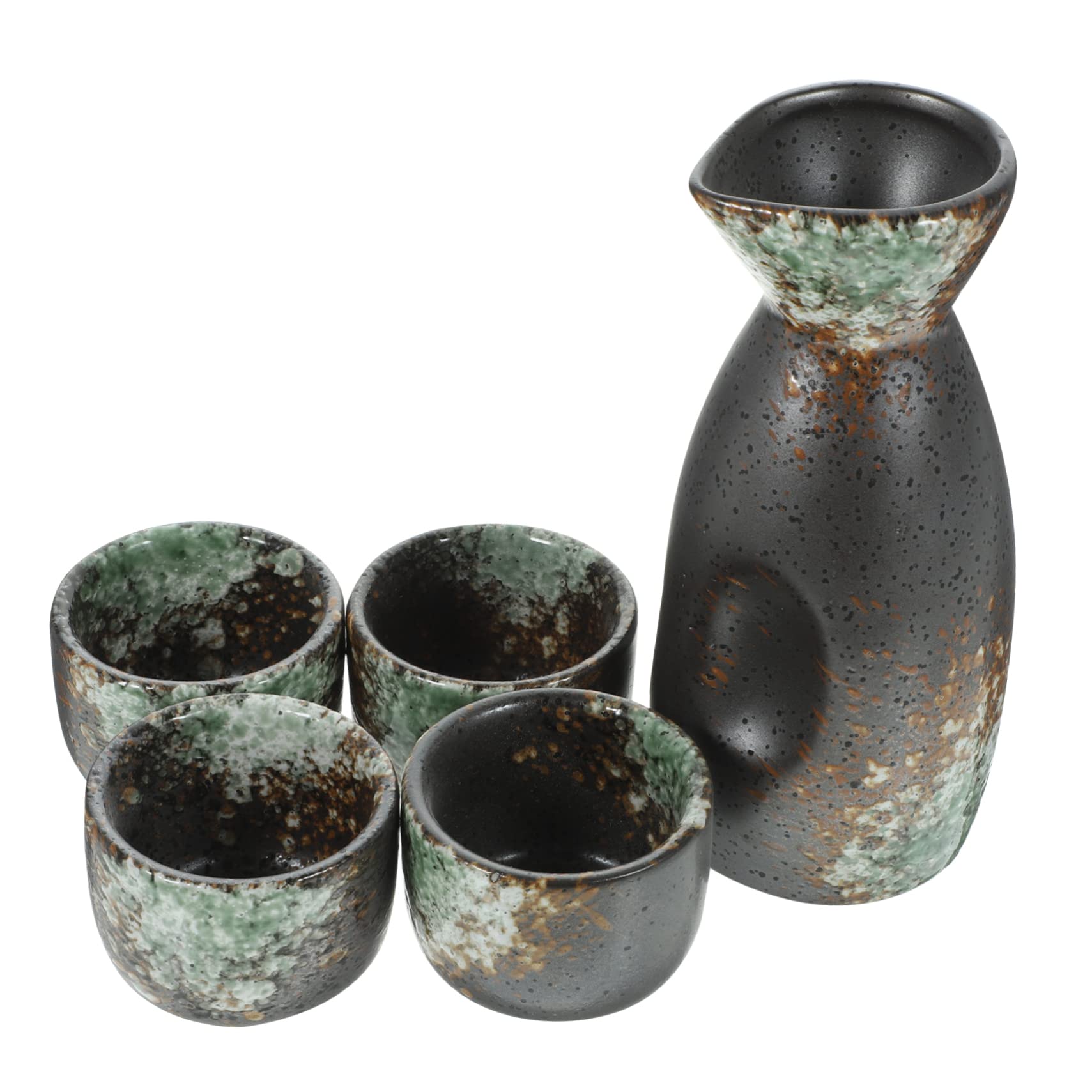 ABOOFAN Set Sakè Giapponese 5 Pezzi in Ceramica, Bottiglia e Tazze