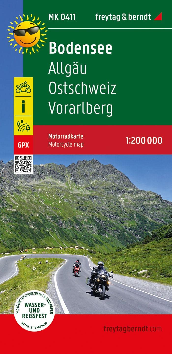 Lake Constance, Motorcycle map 1:200.000: Allgäu - Ostschweiz - Vorarlberg, mit Tourenbeschreibungen, GPX Tracks, wasserfest und reißfest
