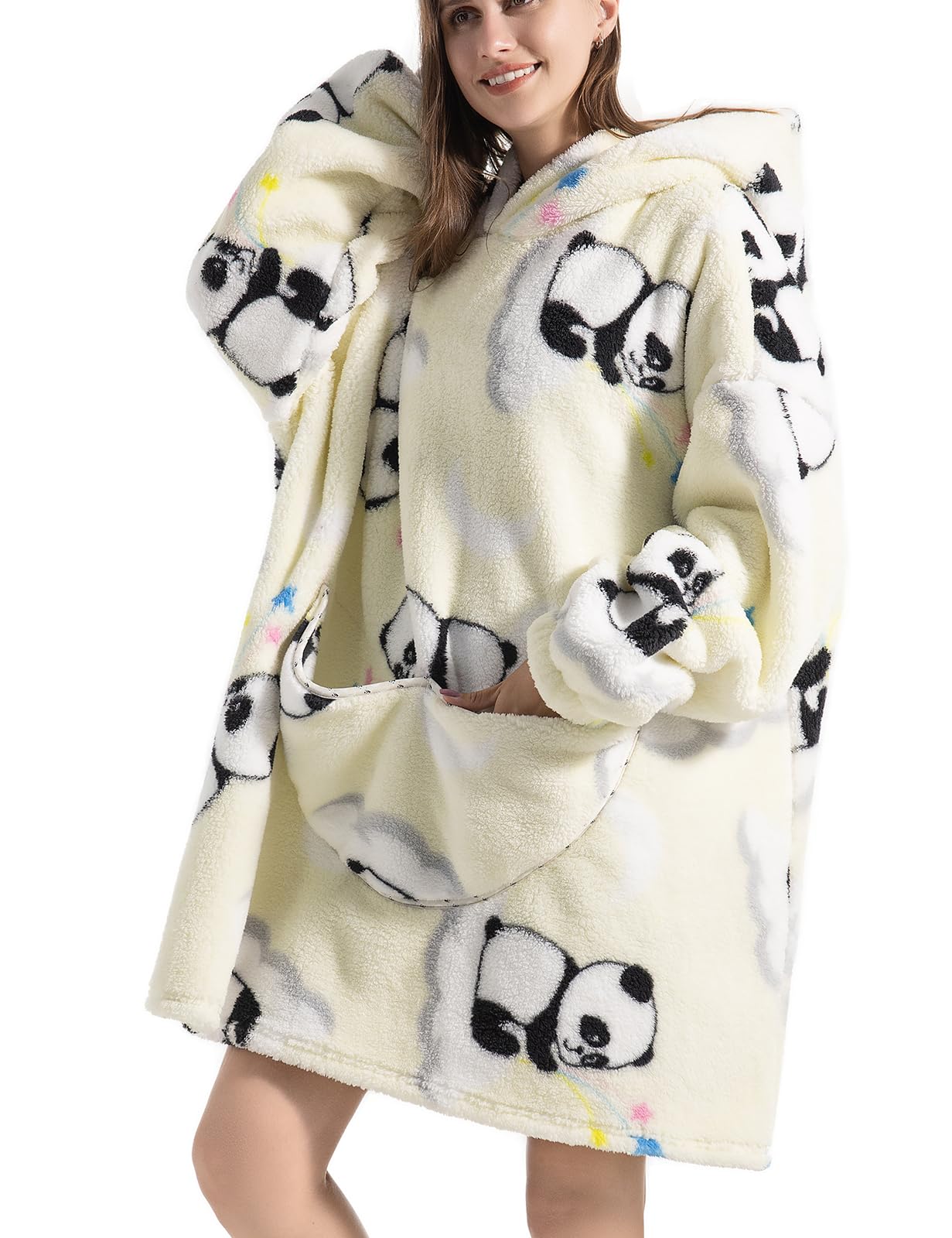 JOJJJOJOversized Hoodie Blanket with Giant Pocket Comfy Sherpa Fleece Blanket Hoodie Warm Sweatshirt Robe for Women Men Teens Gift