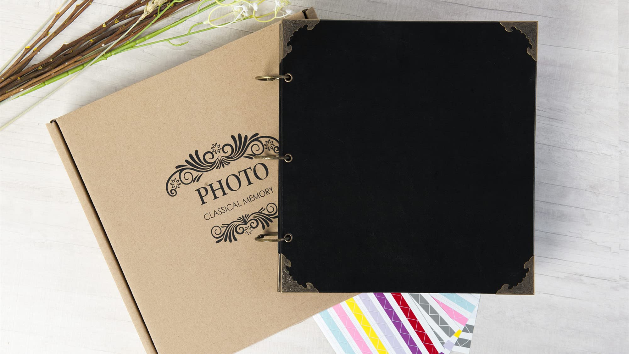 Álbum de fotos grande de piel de 30,5 x 30,5 cm, 80 páginas, para manualidades, boda, aniversario, familia, álbum de recortes (negro, 30,5 x 30,5 cm) | Álbum de fotos de cuero con papel de manualidades en blanco, libro de recuerdos para bodas, aniversario