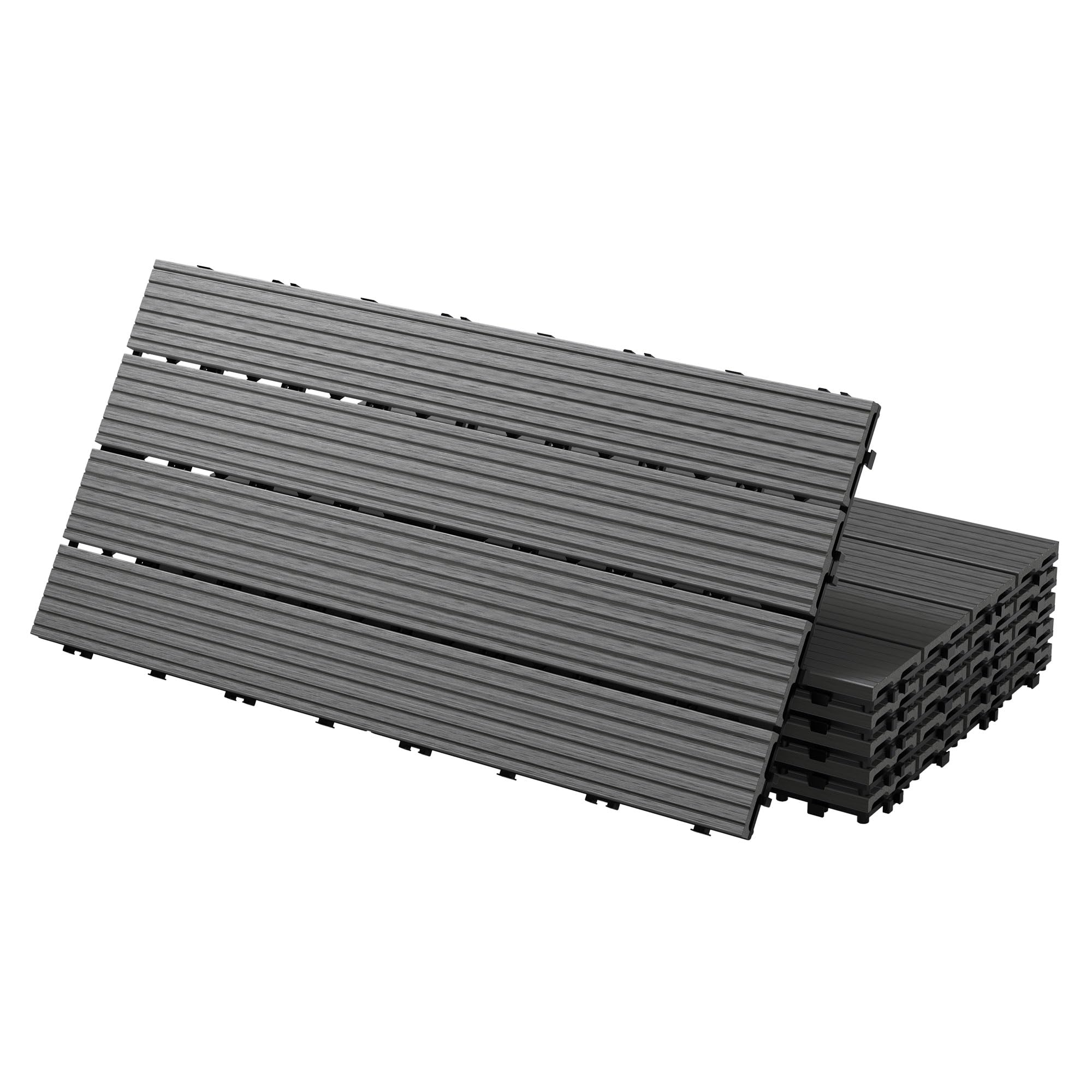 ECD Germany Dalles Terrasse Clipsables WPC 60x30 cm/12 pièces=2m² Anthracite Strié Aspect Bois Panneaux avec Système à Clic et Drainage Revêtement de Sol Carrelage Lames Patio Jardin Extérieur