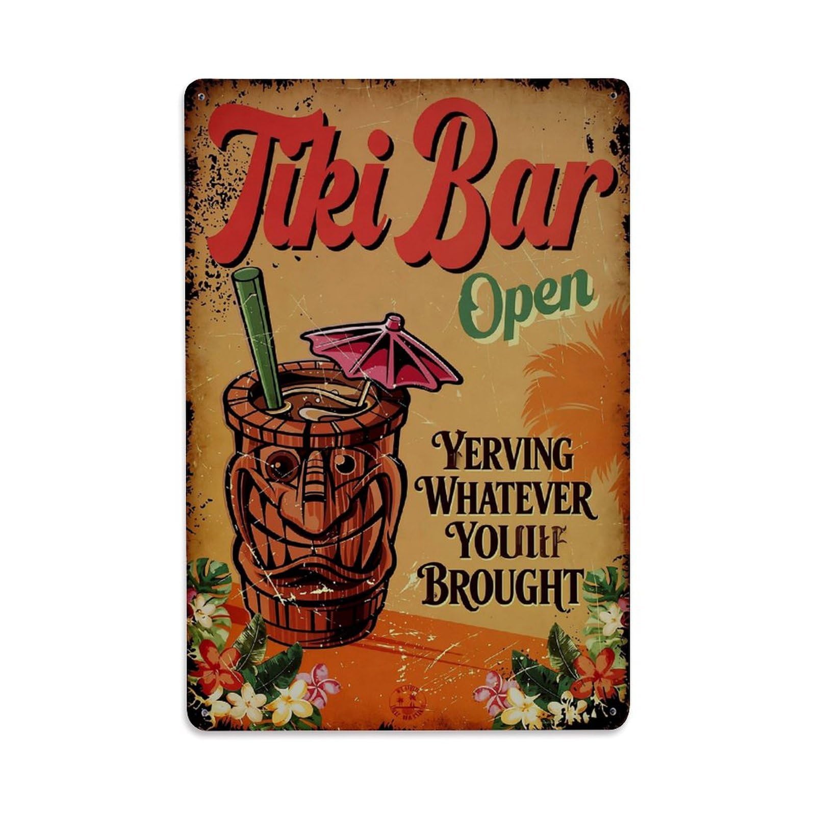 Nestemfo Vintage Tiki Bar Open Sign Tin Sign Metal Sign, Living Room,Bar, Home, Bedroom Wall Decor,Retro Metal Poster 8X12 Inches