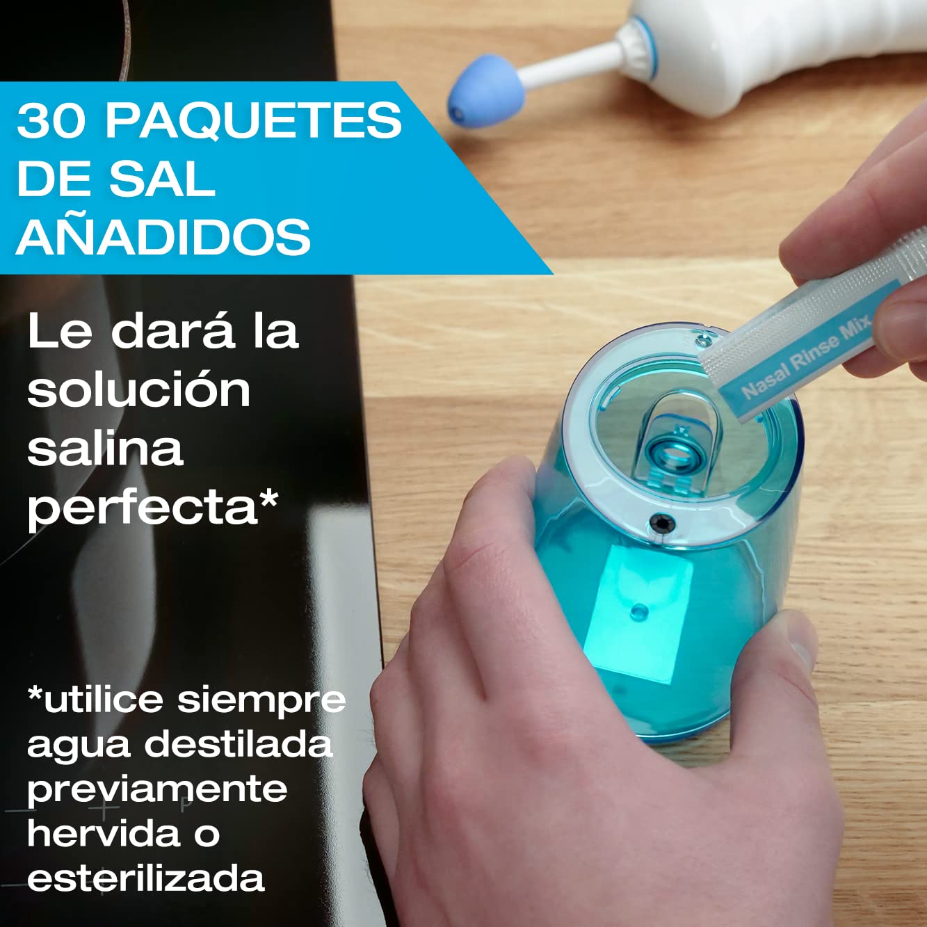 Kit de Lavado Nasal de Tilcare - Máquina perfecta e Irrigador Nasal para aliviar los senos nasales y las alergias - Electric Neti Pot que limpiará su nariz- Viene con una toalla y 30 paquetes de sal