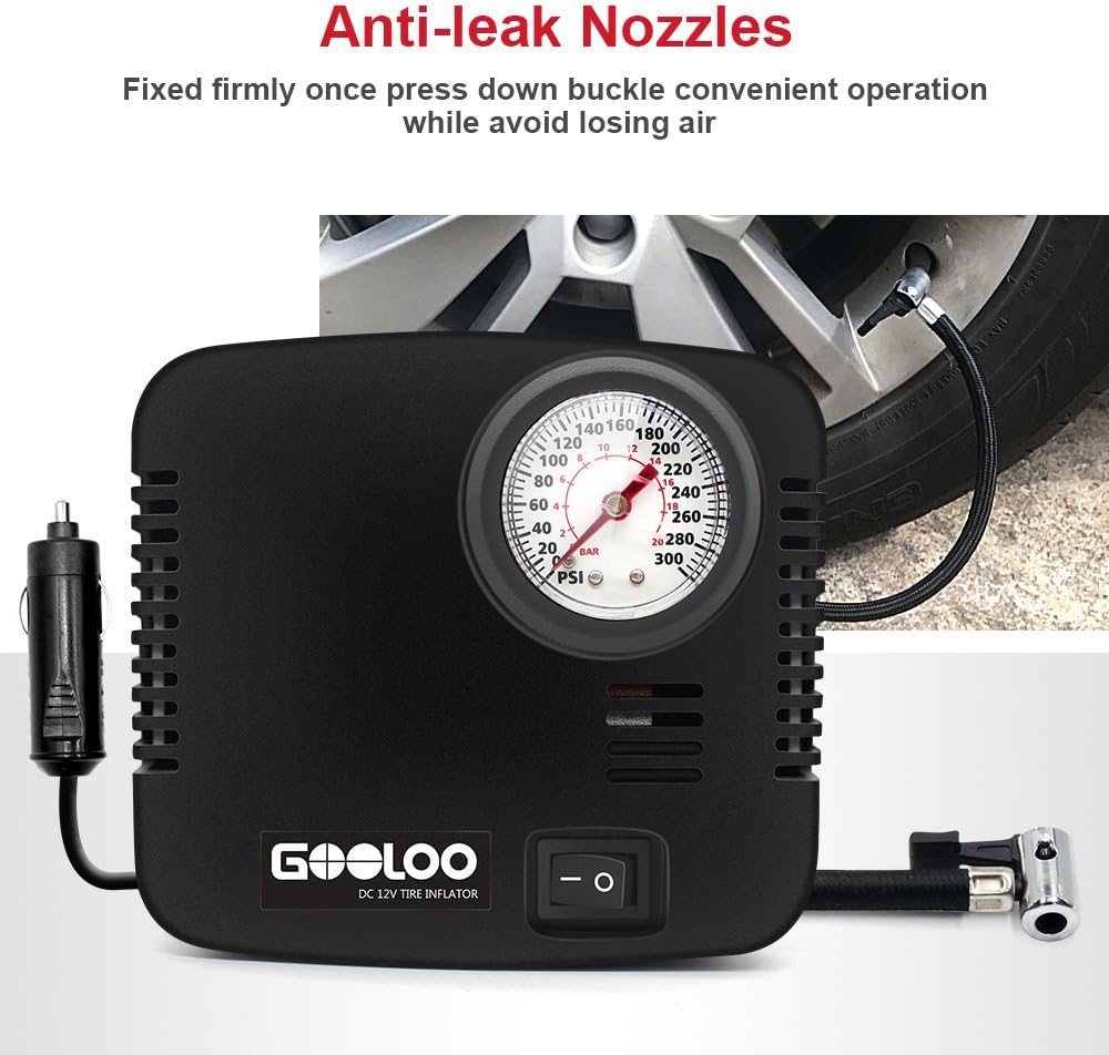 GOOLOO Portable Auto Air Compressor Pump 300PSI, Premium Tire Inflator Electric DC 12V for Car, Truck, Bicycle or Basketballs, Air Bed Mattress and Other Inflatables