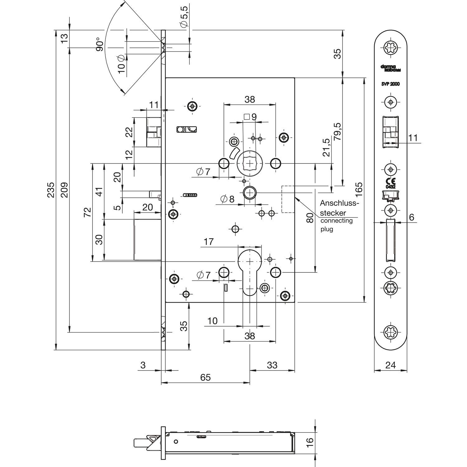 DORMAKABA 70227700 Fluchttürschloss DORMA SVP 2277, 65, Stulp 24 mm universal