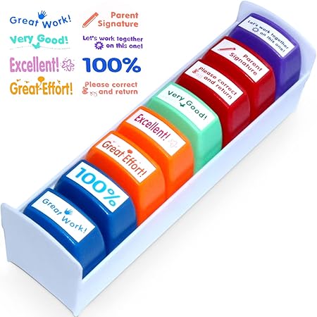 Teacher Stamps Self-Inking Homework Encouraging Grading Stamp Teacher Supplies Set, Efficient Helper for Teachers (Set of 8)