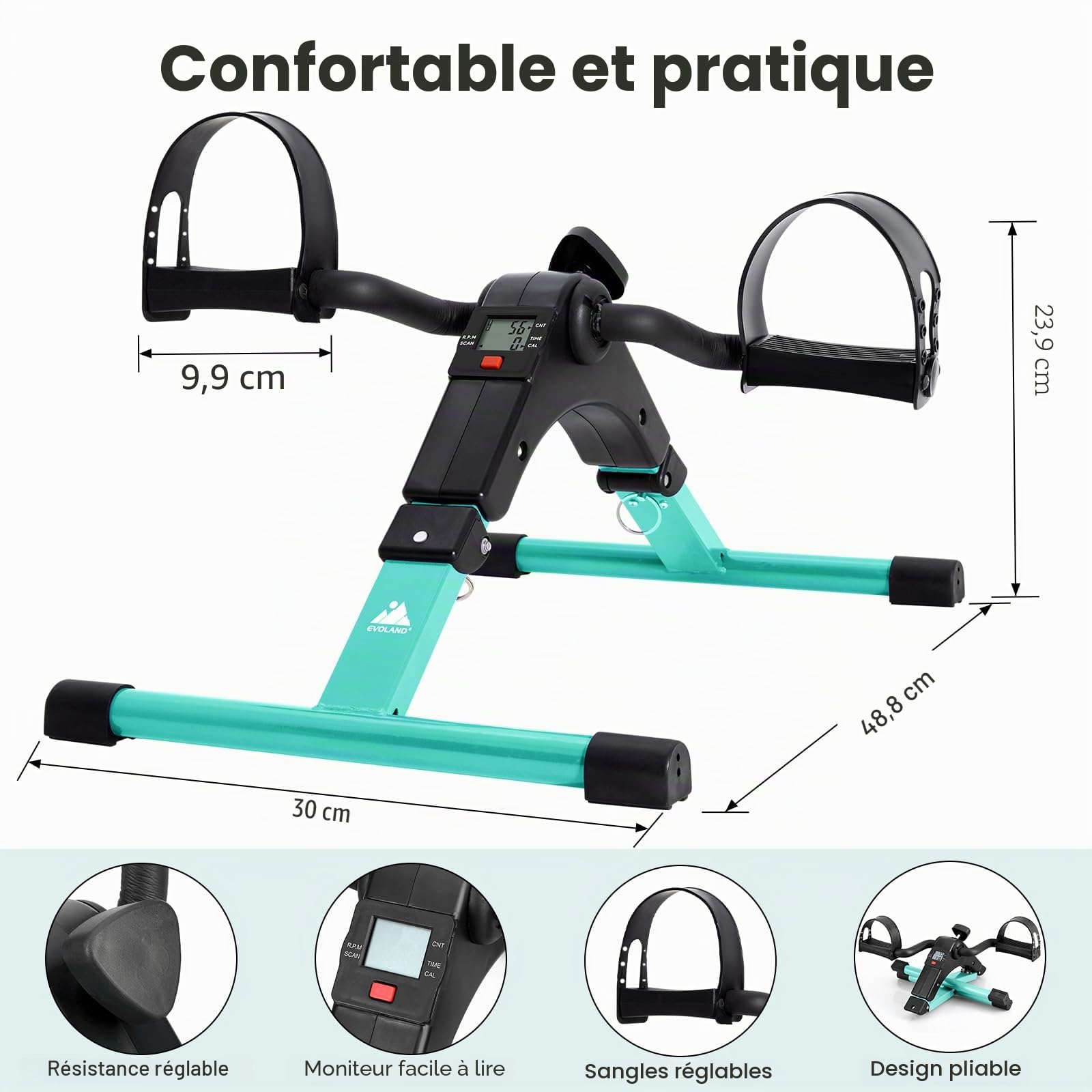 EVOLAND Vélo d'exercice à pédales, Portable Home Fitness Mini vélo d'exercice, Bras Jambe Pliant Exerciseur Fitness Vélo avec Moniteur LCD et Résistance, Aucun Tapis Antidérapant Inclus ,