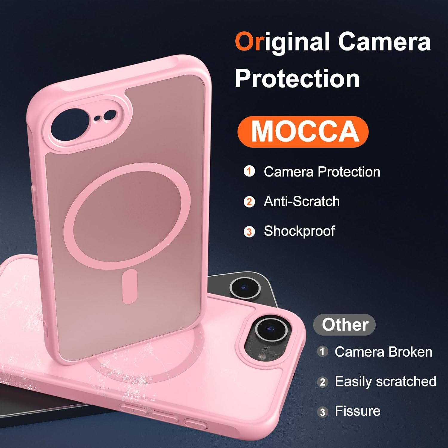 MOCCA Strong Magnetic for iPhone 16e Case [Compatible with Magsafe] [Full Camera Protection] Slim Translucent Matte Shockproof Cover for iPhone 16e Phone Case 6.1'',Pink - Image 3