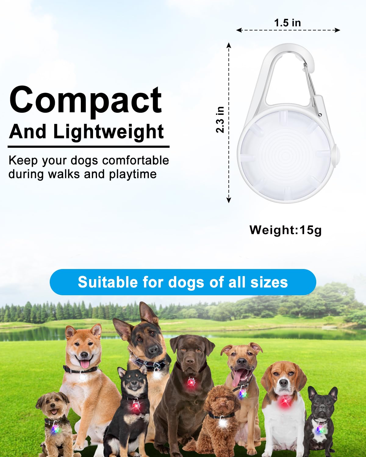 Luci per cani per passeggiate notturne, confezione da 2 pezzi, 4 modalità, luce ricaricabile per passeggiate notturne, luce di sicurezza impermeabile IP68 per corsa, ciclismo, campeggio (bianco)