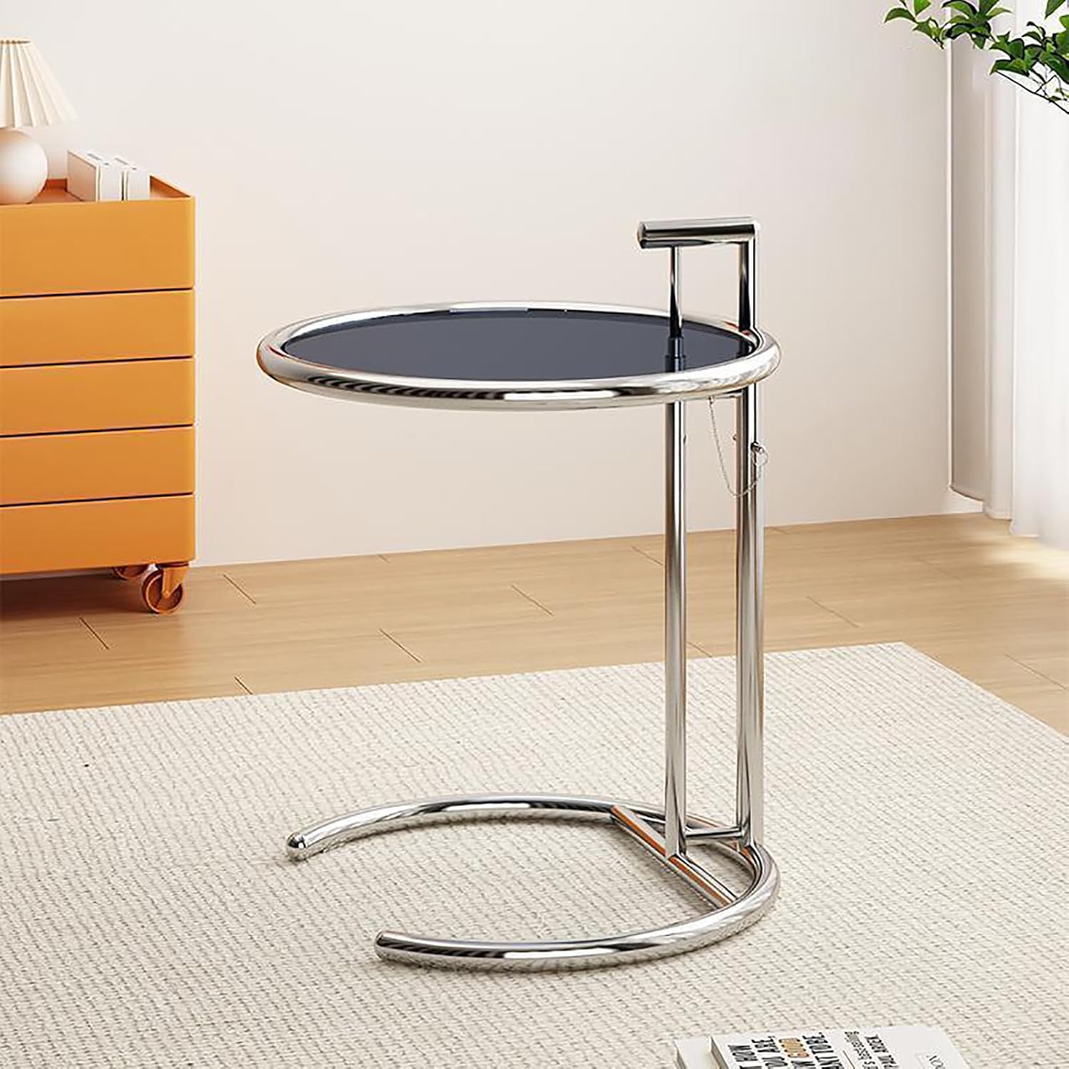 GRIPITHPY CShaped Sofa Side Table,Adjustable Height Round