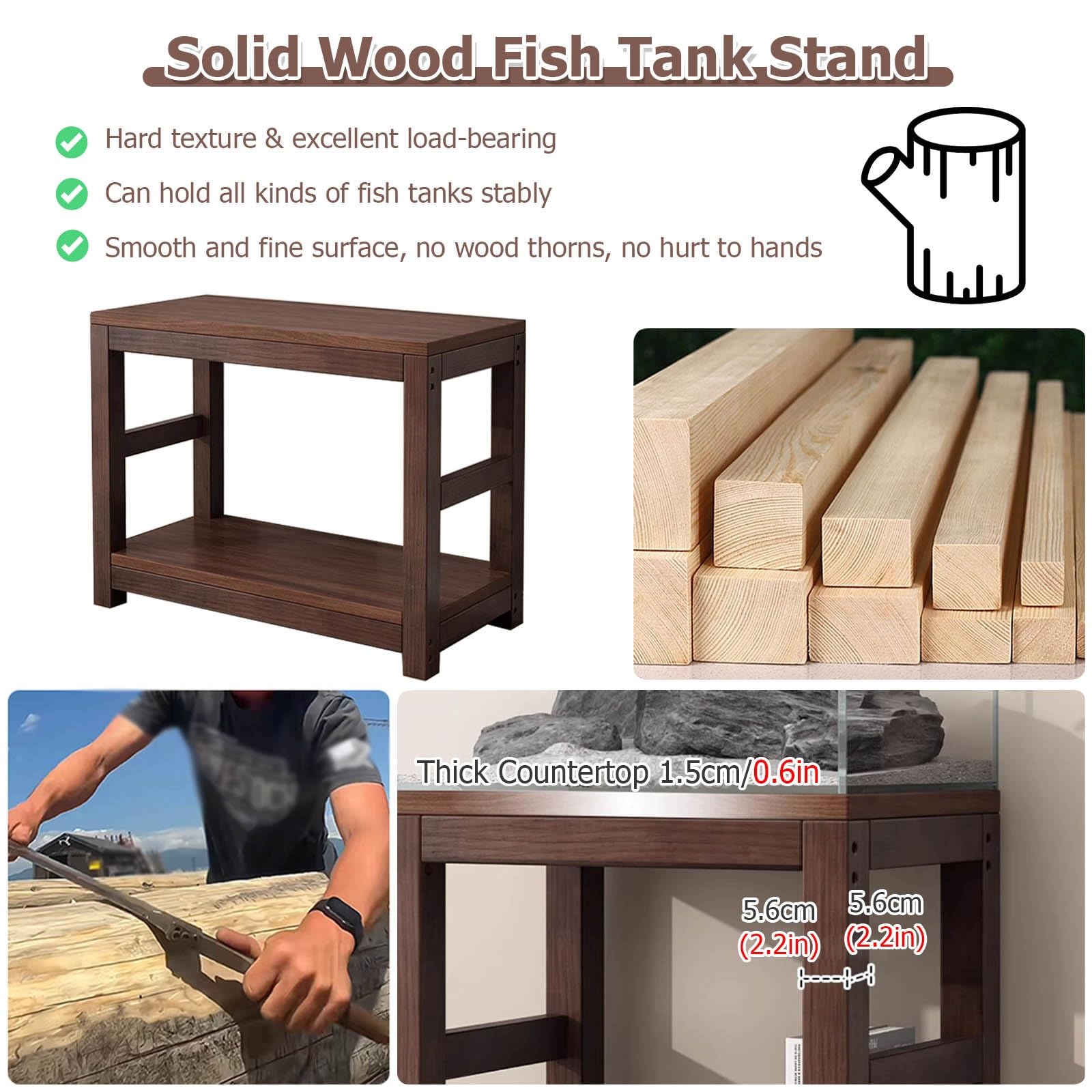 JYHHCYS Aquariumständer, 2-stufiges Regal Hochbelastbares Aquarium Mit Holzrahmen - 30 40 50 75 Gallonen Reptilienaquariumständer Für Zwei Aquarien - Großer Aquarienständer(60x30x70cm)