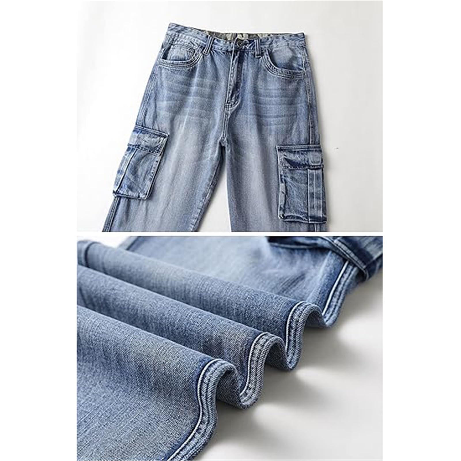 Pantalones Vaqueros Cargo para Hombre, de Corte Recto, para Correr, de Talle Alto, con Múltiples Bolsillos, Talla Grande