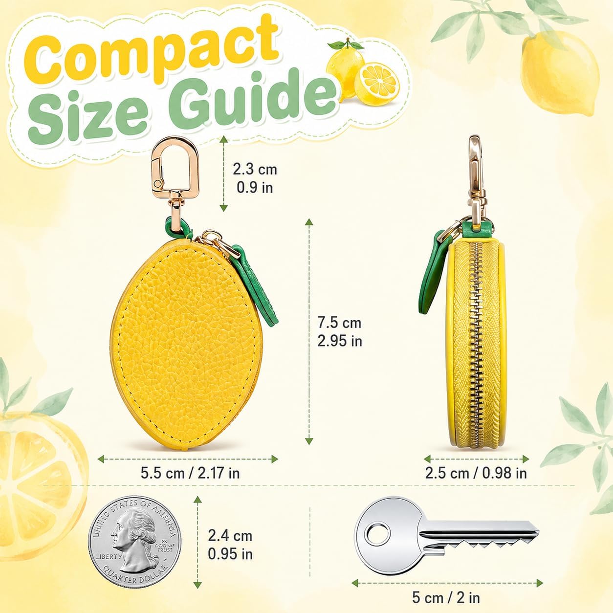 Cute Fruit Coin Purse Bag Charm Keychain, Mini Leather Fruit Purse with Strawberry and Lemon Bag Charm, Kawaii Handbag Backpack Accessories for Women Girls image 2