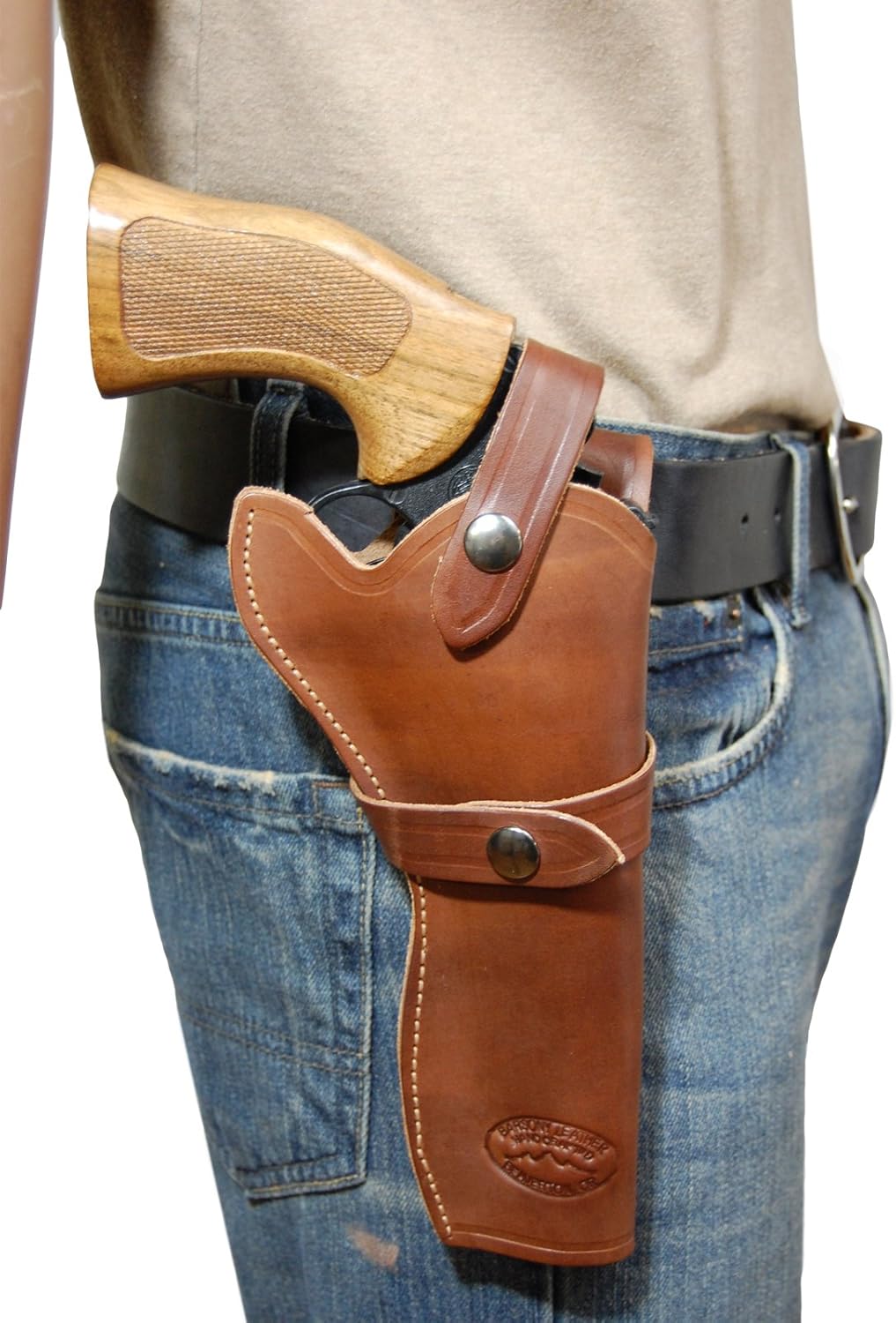 Barsony New Brown Leather Western Style Gun Holster for 6 inch Revolvers