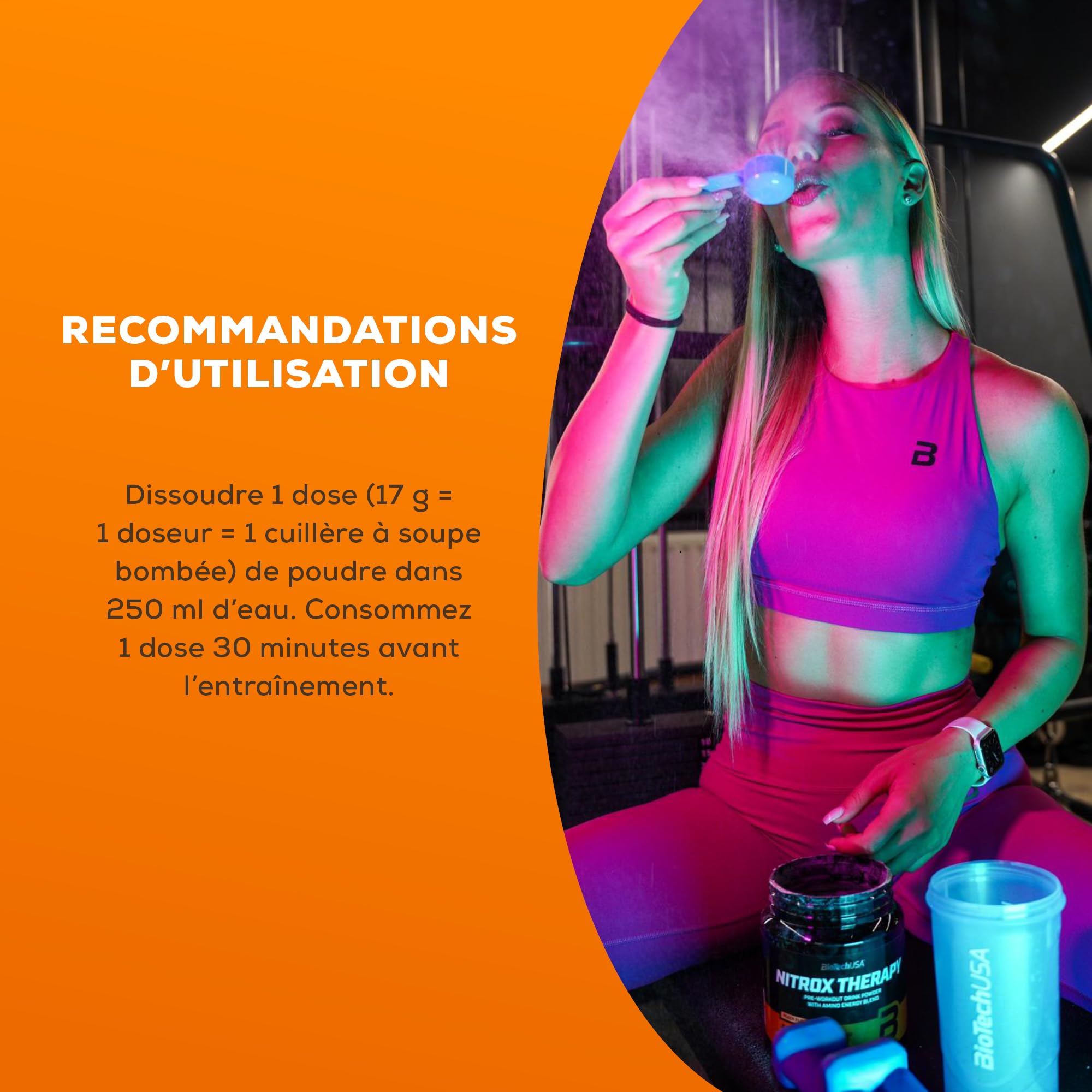 BioTechUSA Nitrox Therapy | Avec vitamine B6, magnésium et caféine | 16 ingrédients actifs | Sans gluten, sans lactose, 680 g, Raisin bleu