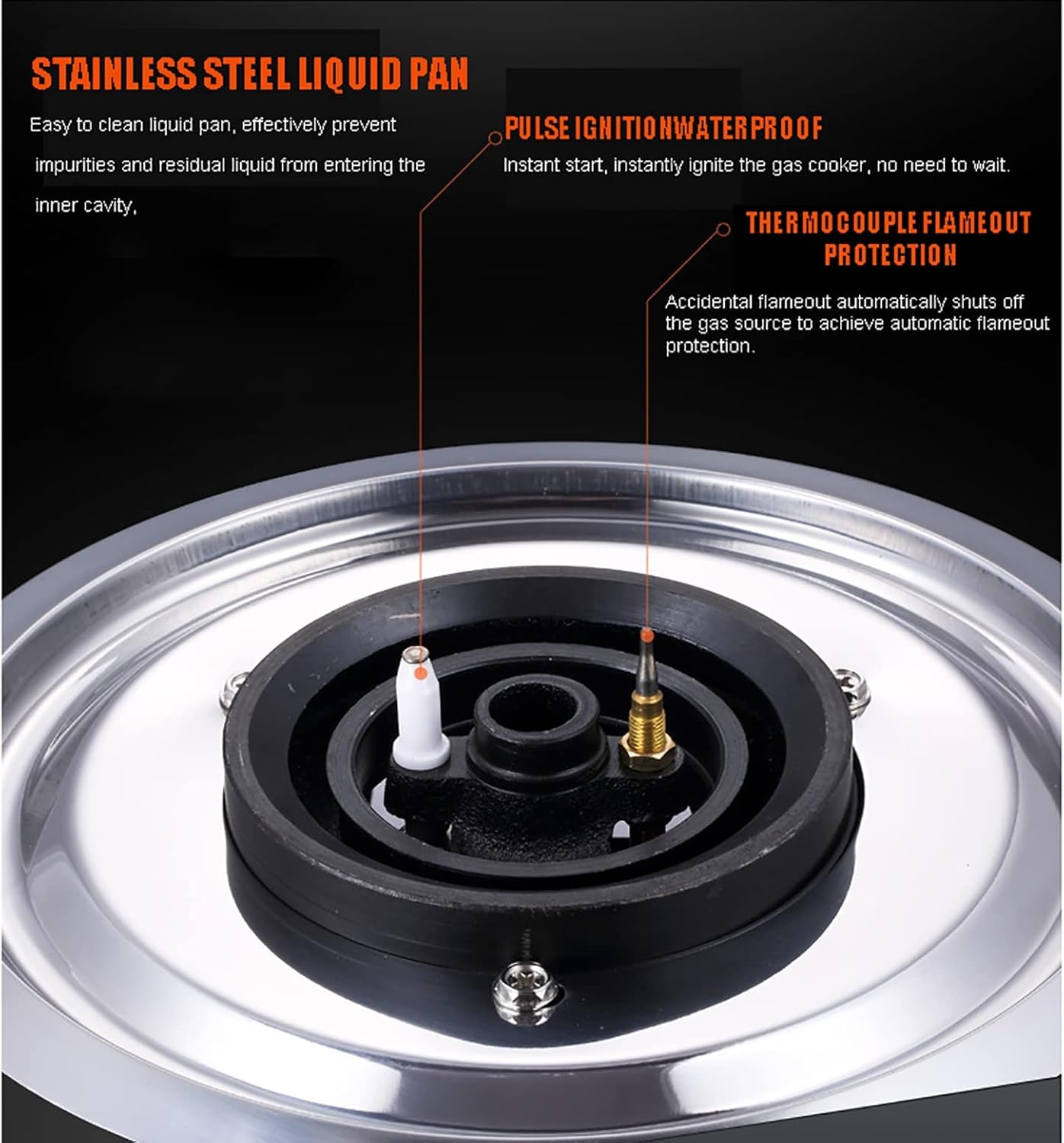 Burner Gas Cooker gas hob 4.2KW Built-in Gas Hob, Tabletop Kitchen Cooking Wok Stove，Black Glass 33cm Wide, With FFD And Cast Iron Pan Supports(Lpg)