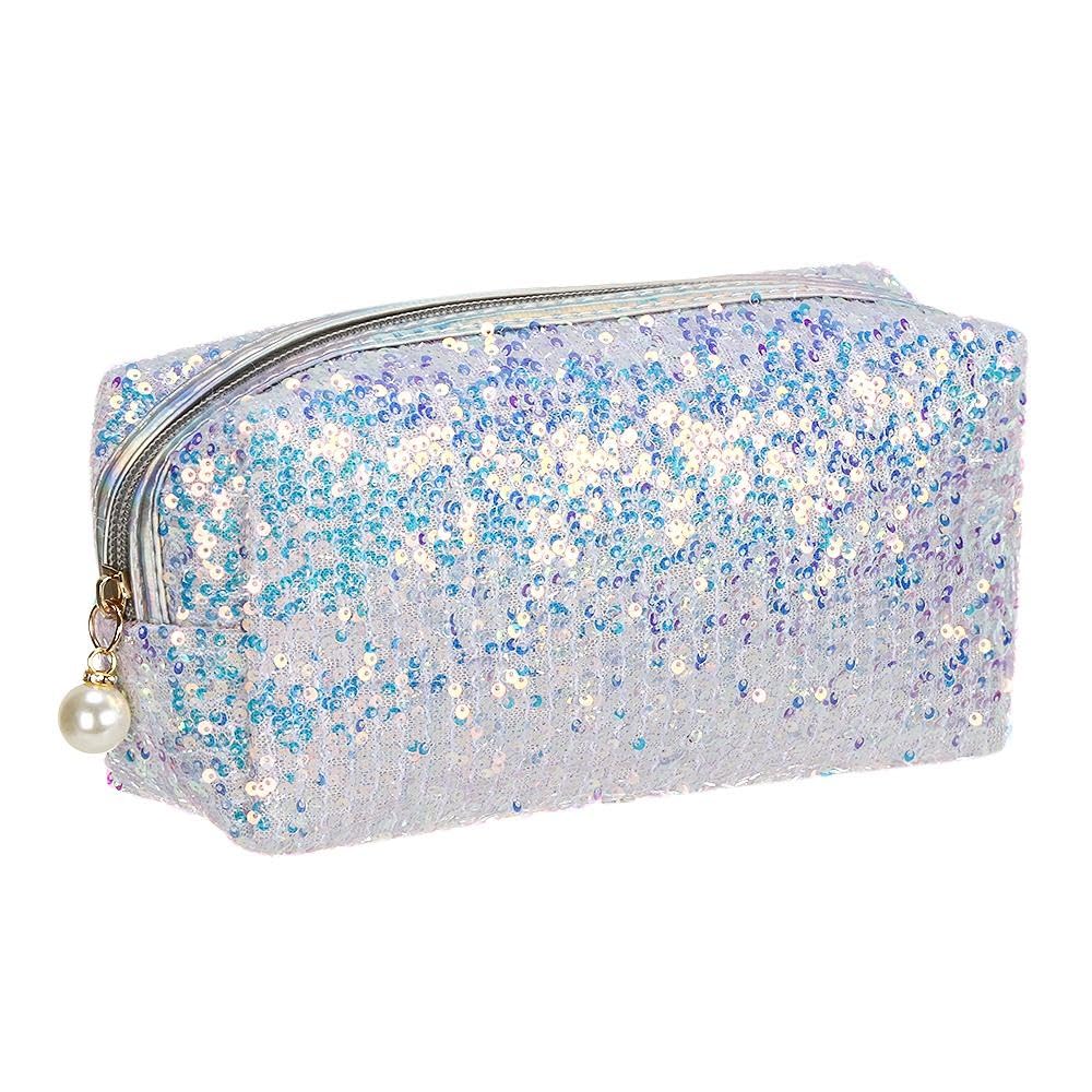 Glitter Sequin Cosmetic Bag Sparkling Travel Makeup Pouch with Secure Closure for Toiletries Jewelry & Essentials