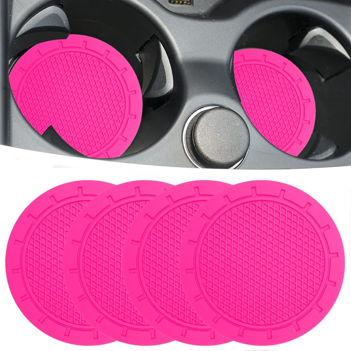 Car Cup Holder Coaster, 4 Pack 2.75 Inch Diameter PVC Non-Slip Universal Insert Coaster, Durable, Suitable for Most Car Interior, Car Accessory for Women Men Rose