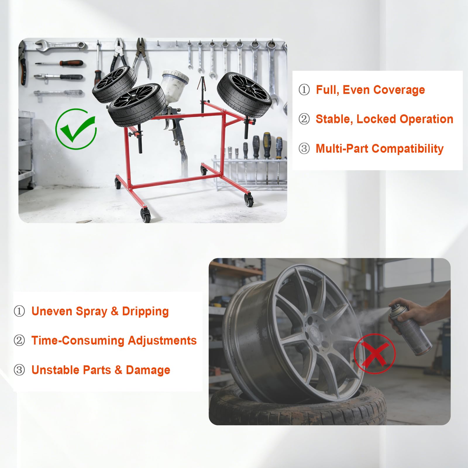 Soporte de Pintura Profesional para Llantas, 360° Soporte para Pintura con Ruedas, Capacidad 200 kg, para talleres de reparación de automóviles, Soporte de Secado para 4 Llantas