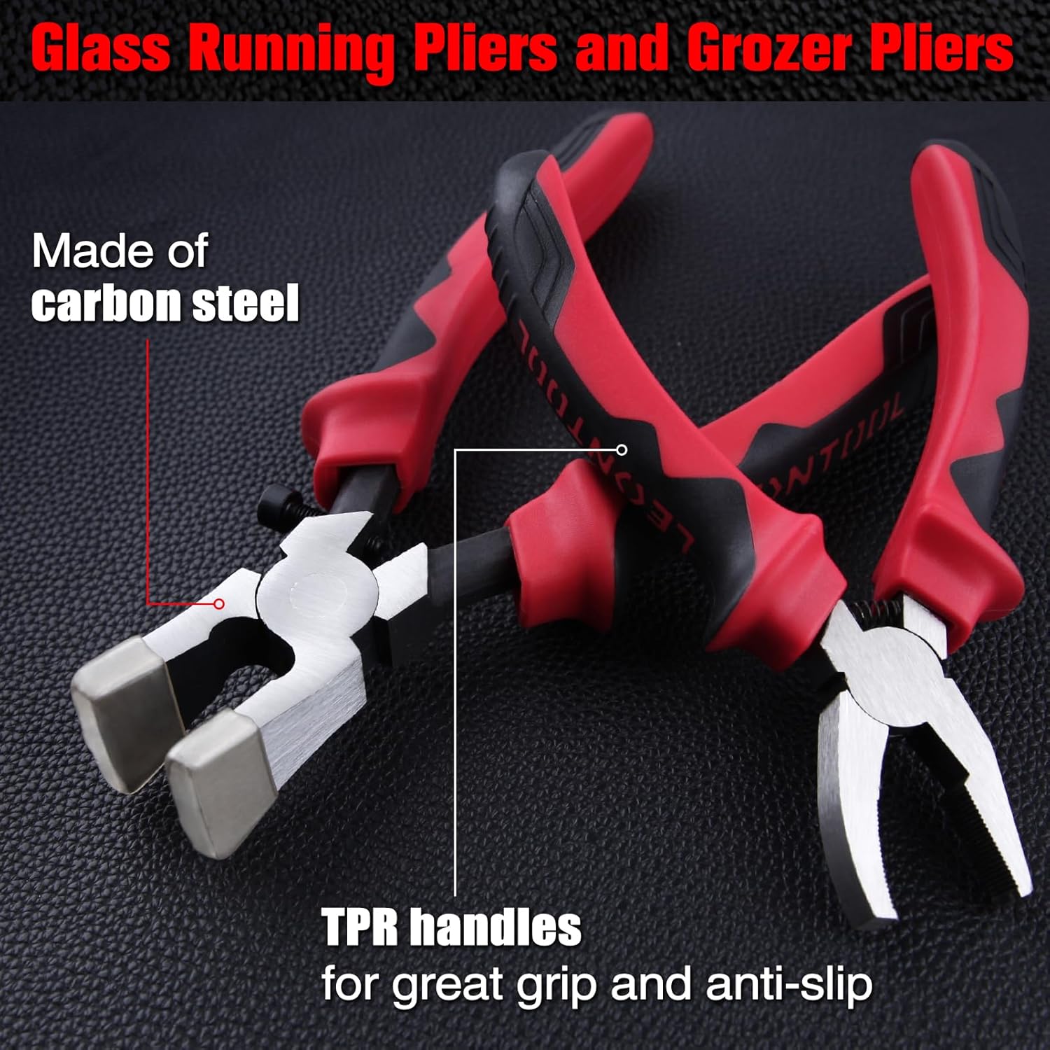 2-in-1 Glass Cutting Tool Kit - Running Pliers & Grozer Pliers with Rubber Tips for Key Fob Hardware Install & Stained Glass Work