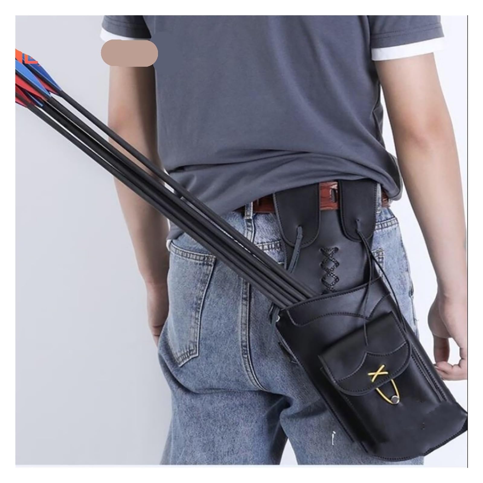 MRKU Porta frecce da tiro con L'Arco, Borsa da Schiena, Marsupio, Cintura, Fianchi, in Pelle, Tradizionale, Fatto a Mano, Tracolla, Pelle Bovina, Dorso