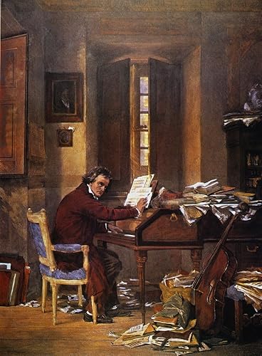 Ludwig Van Beethoven (1770-1827) Ncomposing In His Studio Pintura de finales del siglo XIX de C Schloesser por (18 x 24)