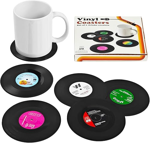 Miniatura 8 de 24 piezas de divertidos posavasos de vinilo retro, regalos de música, bares, cumpleaños, fiestas para amantes de la música, coloridos posavasos, 24