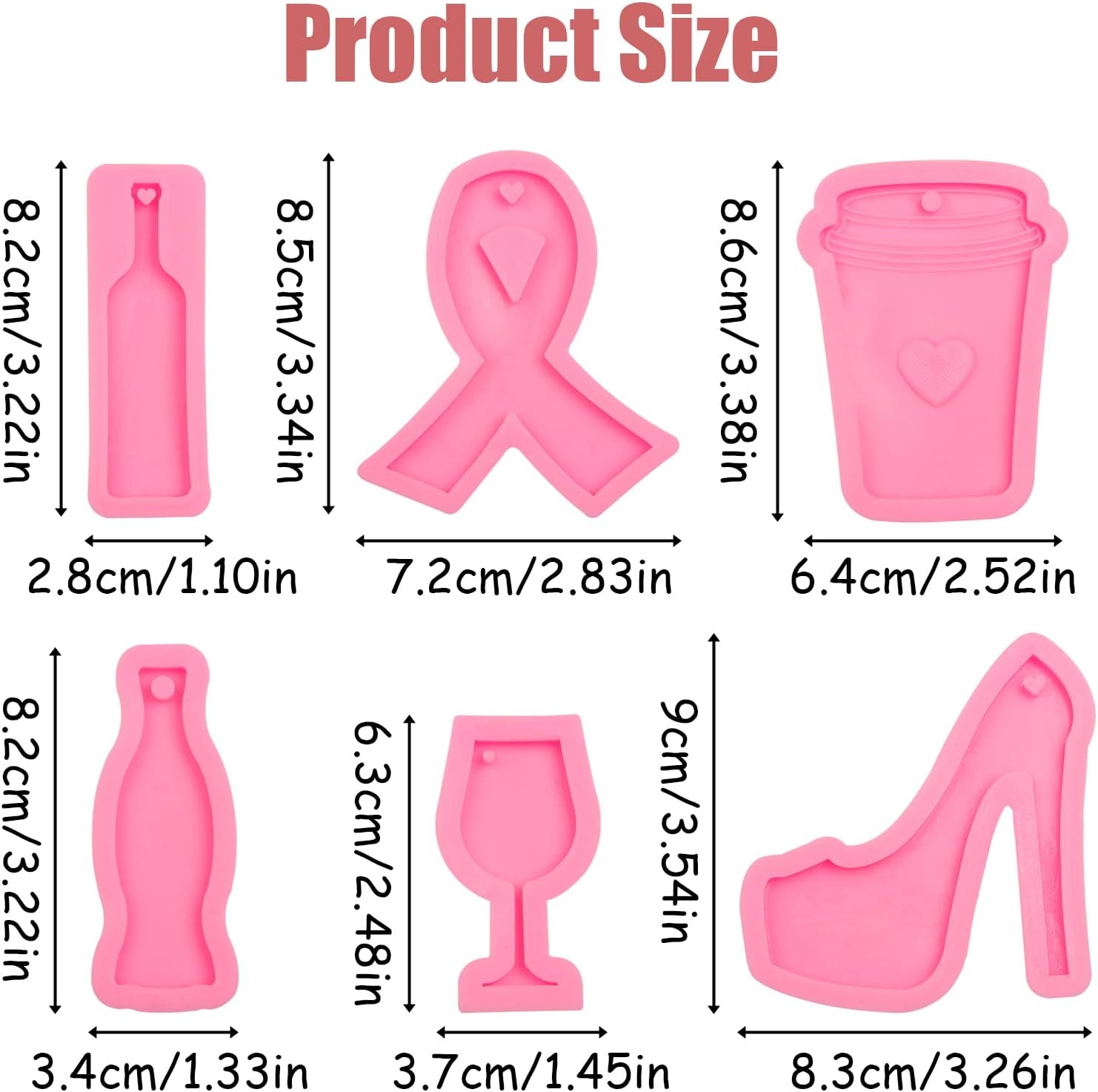 Wine Glass Keychain Mold 6 Pcs, Goblet Tumbler Wine Bottle Silicone Fondant Molds High Heel Keychain Resin Mold Ribbon Mold Coffee Cup Silicone Mold for Polymer Clay Crafts Epoxy