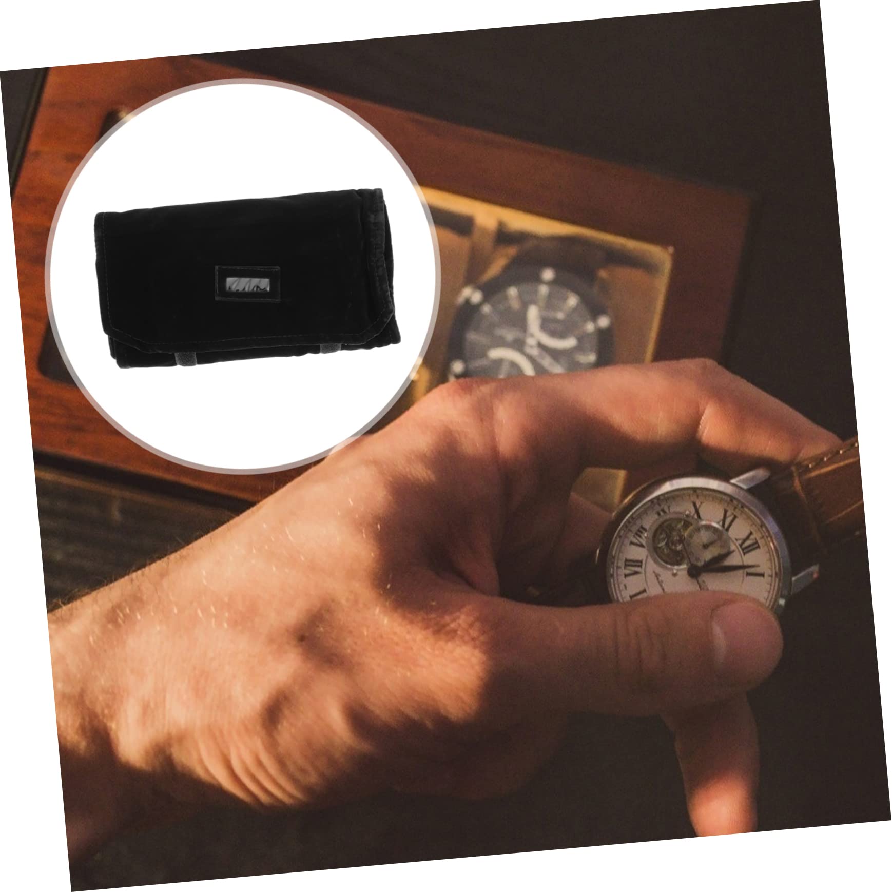 Zerodeko Schmuckrolle aus Flanell Kleiner Reise Schmuckorganizer für Armbänder und Uhren Schwarz Verschleißfest