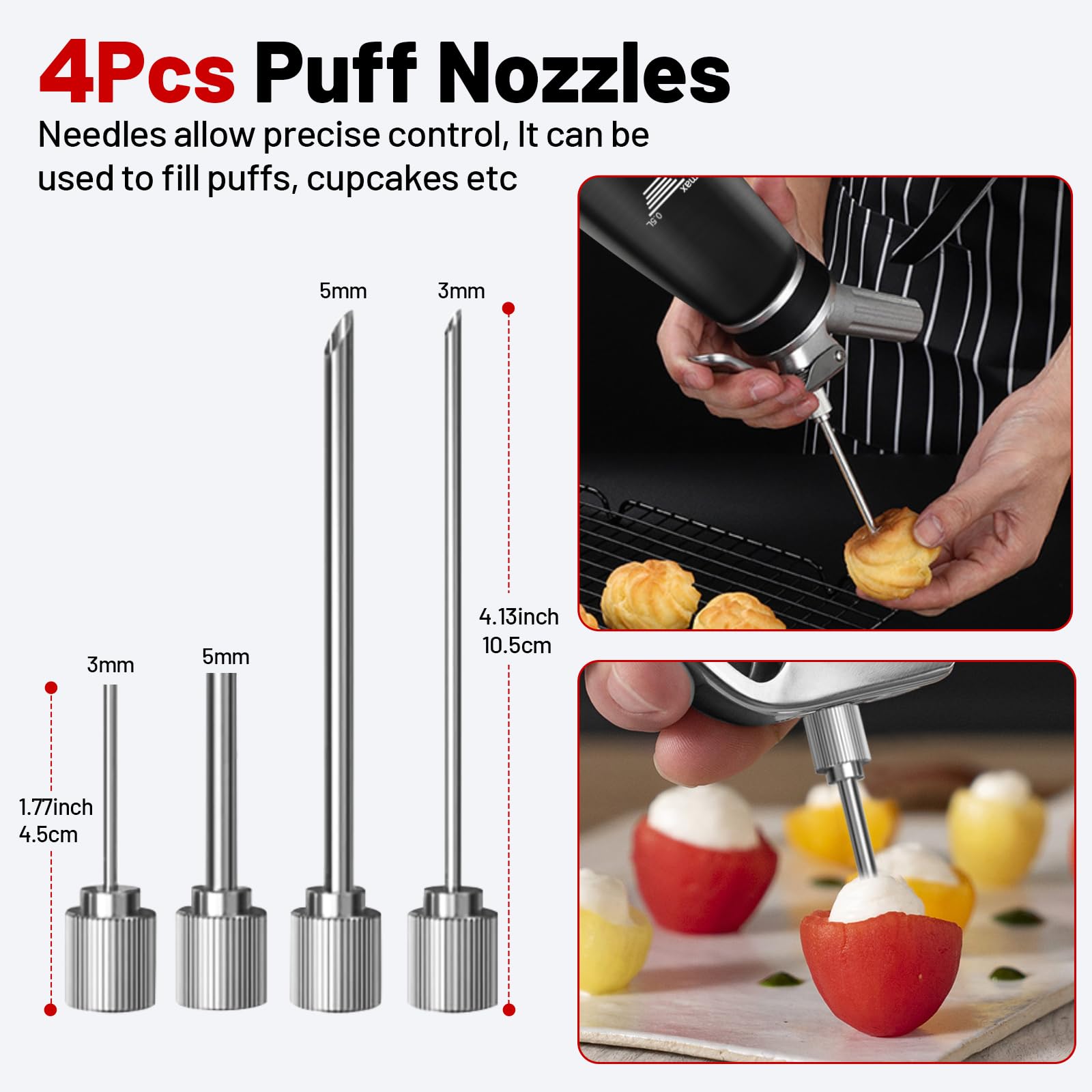 Sifón de Cocina,500 ml sifón de Cocina espumas,sifon de Nata Aluminio para Espumas Dulces Y Saladas Nata Mousse,con 4 Puntas de inyector，3 boquillas Acero Inoxidable
