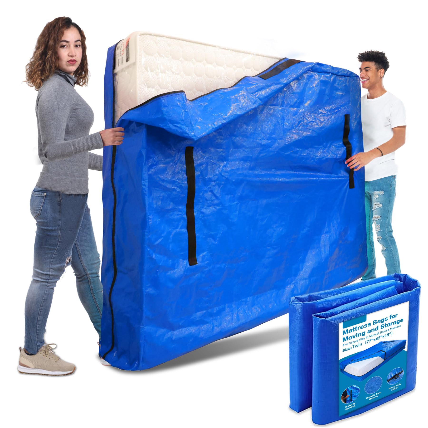 Mattress Bag for Moving & Storage of Twin Size, Heavy Duty Mattress Cover for Moving with 12 Handles and Dual Zippers Closure, Thick Reusable Mattress Protector for Moving Supplies & Moving Bags